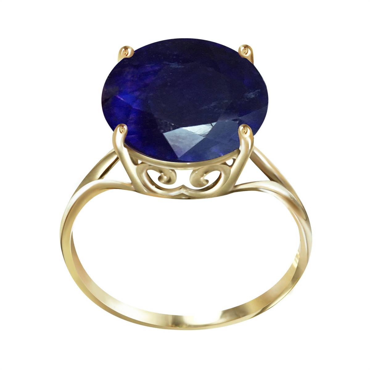 14K Solid Yellow Gold 12.0 mm Round Sapphire Ring