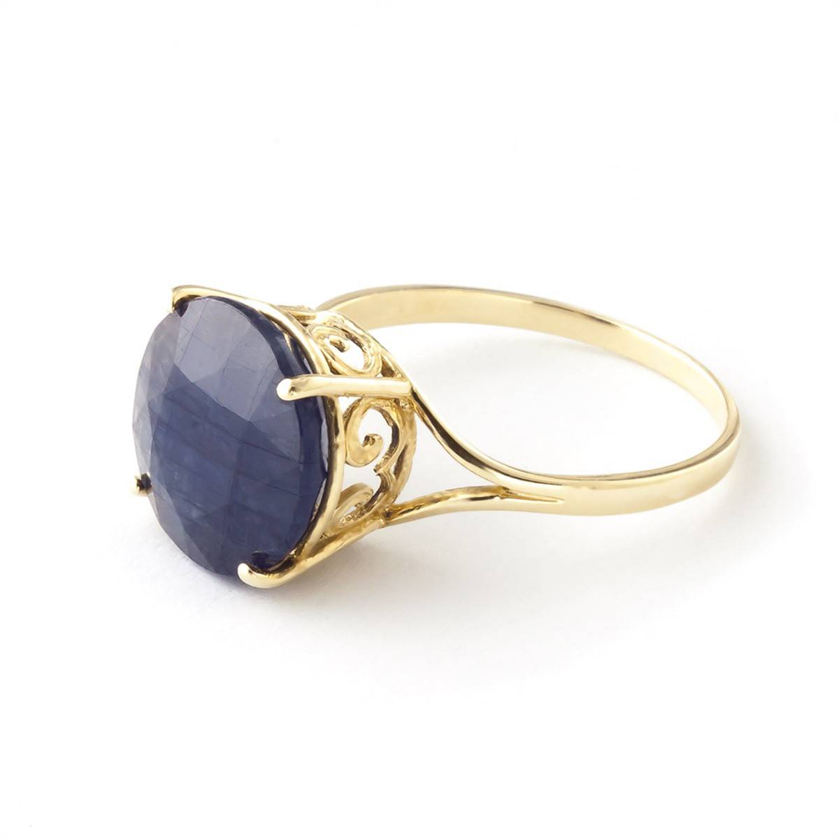 14K Solid Yellow Gold 12.0 mm Round Sapphire Ring