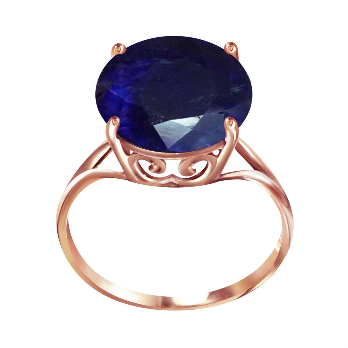 14K Solid Rose Gold Ring Natural 12 mm Round Sapphire Certified