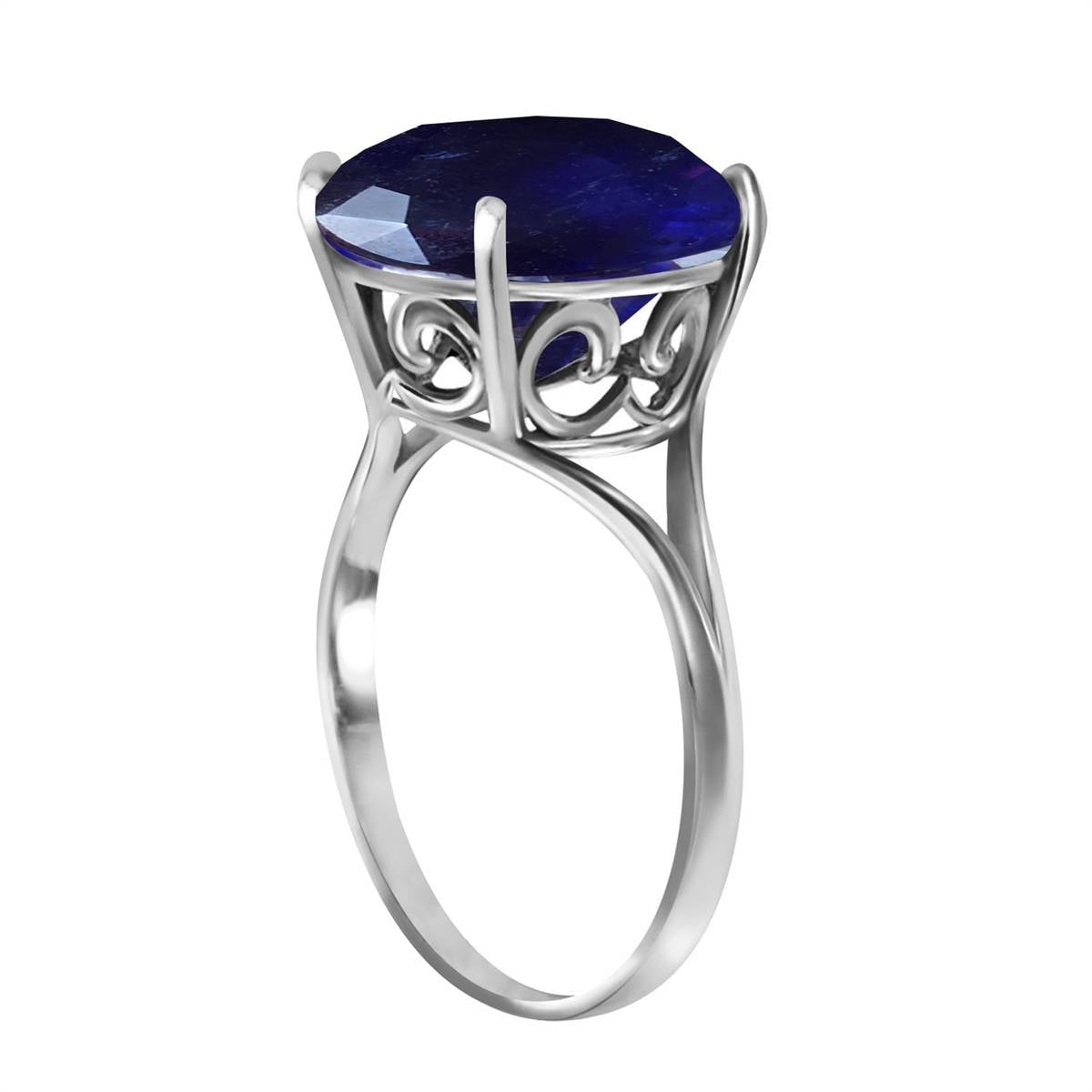 14K Solid White Gold Ring Natural 12 mm Round Sapphire Certified
