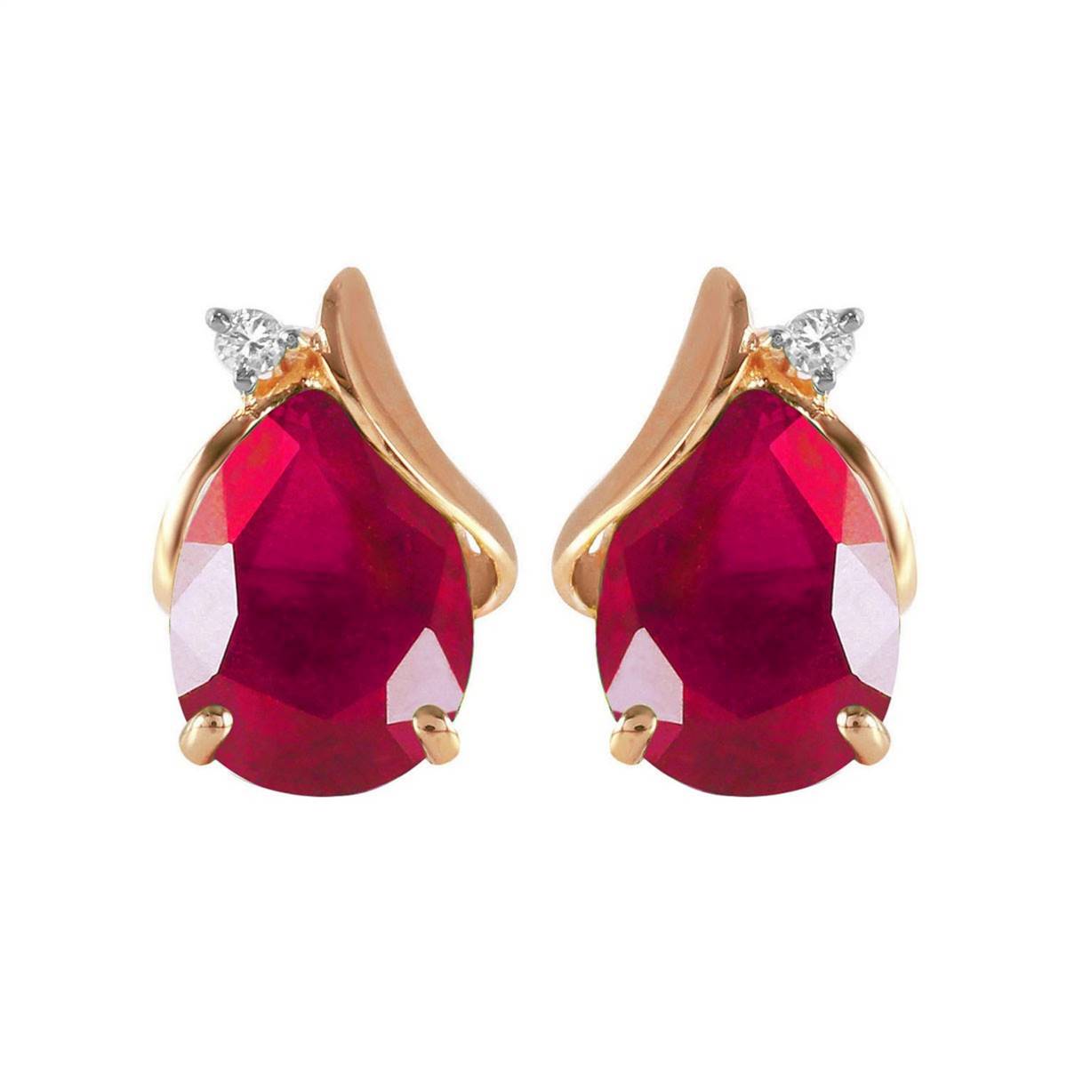 14K Solid Rose Gold Studs Earrings Natural Diamond & Ruby