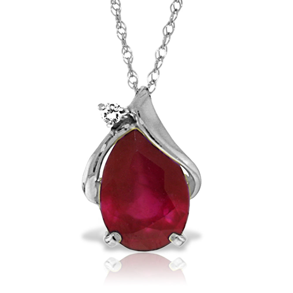 14K Solid White Gold Necklace Natural Diamond & Ruby
