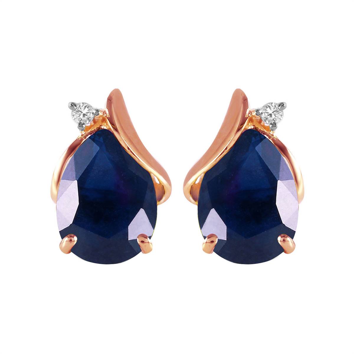 14K Solid Rose Gold Studs Earrings Natural Diamond & Sapphire Jewelry