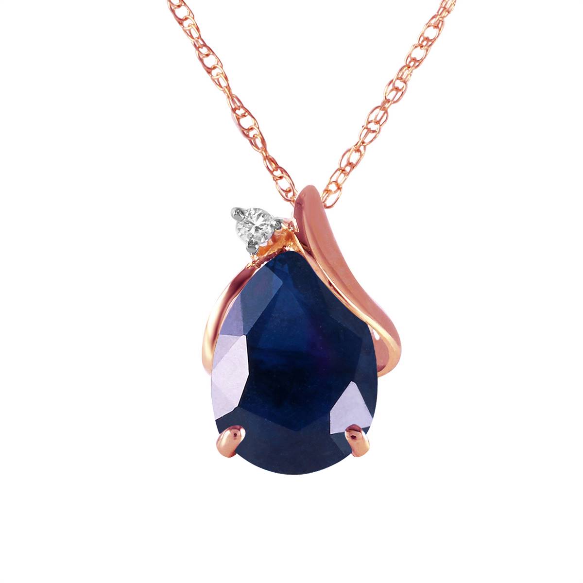 14K Solid Rose Gold Natural Diamond & Sapphire Necklace Certified