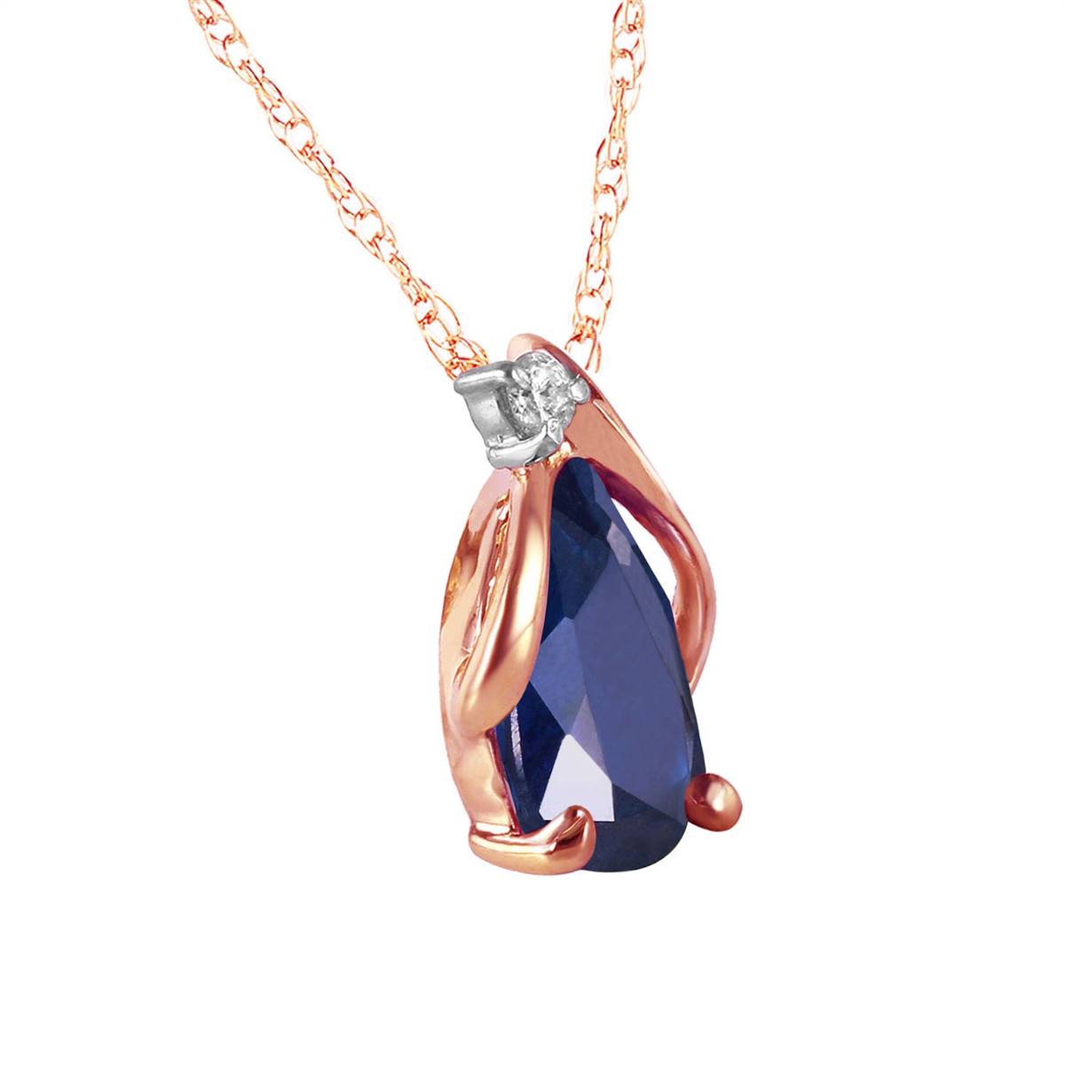 14K Solid Rose Gold Natural Diamond & Sapphire Necklace Certified