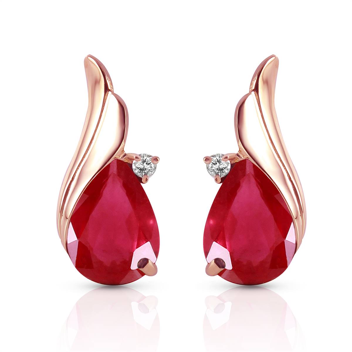 14K Solid Rose Gold Studs Earrings Natural Diamond & Ruby Gemstone