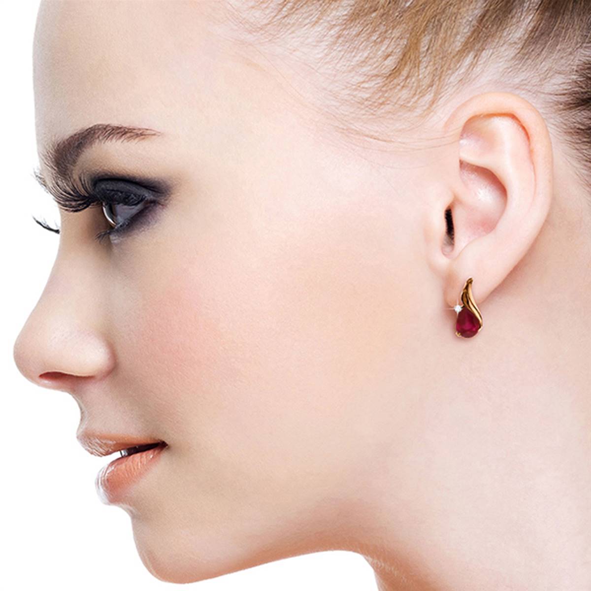 14K Solid Rose Gold Studs Earrings Natural Diamond & Ruby Gemstone
