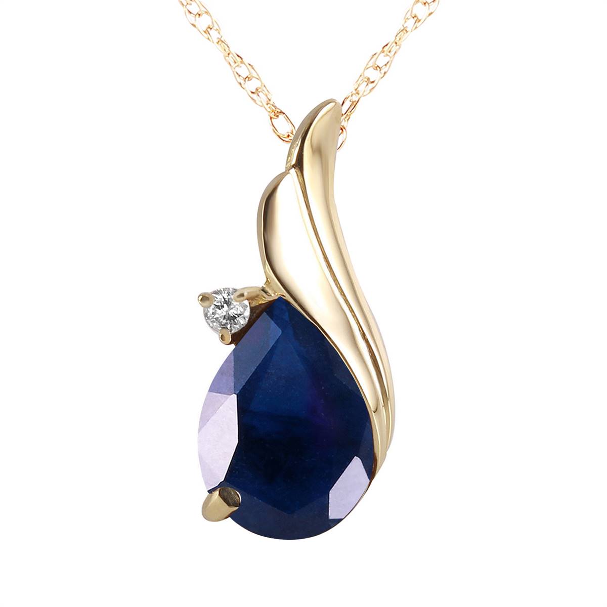 14K Solid Yellow Gold Diamond & Sapphire Necklace