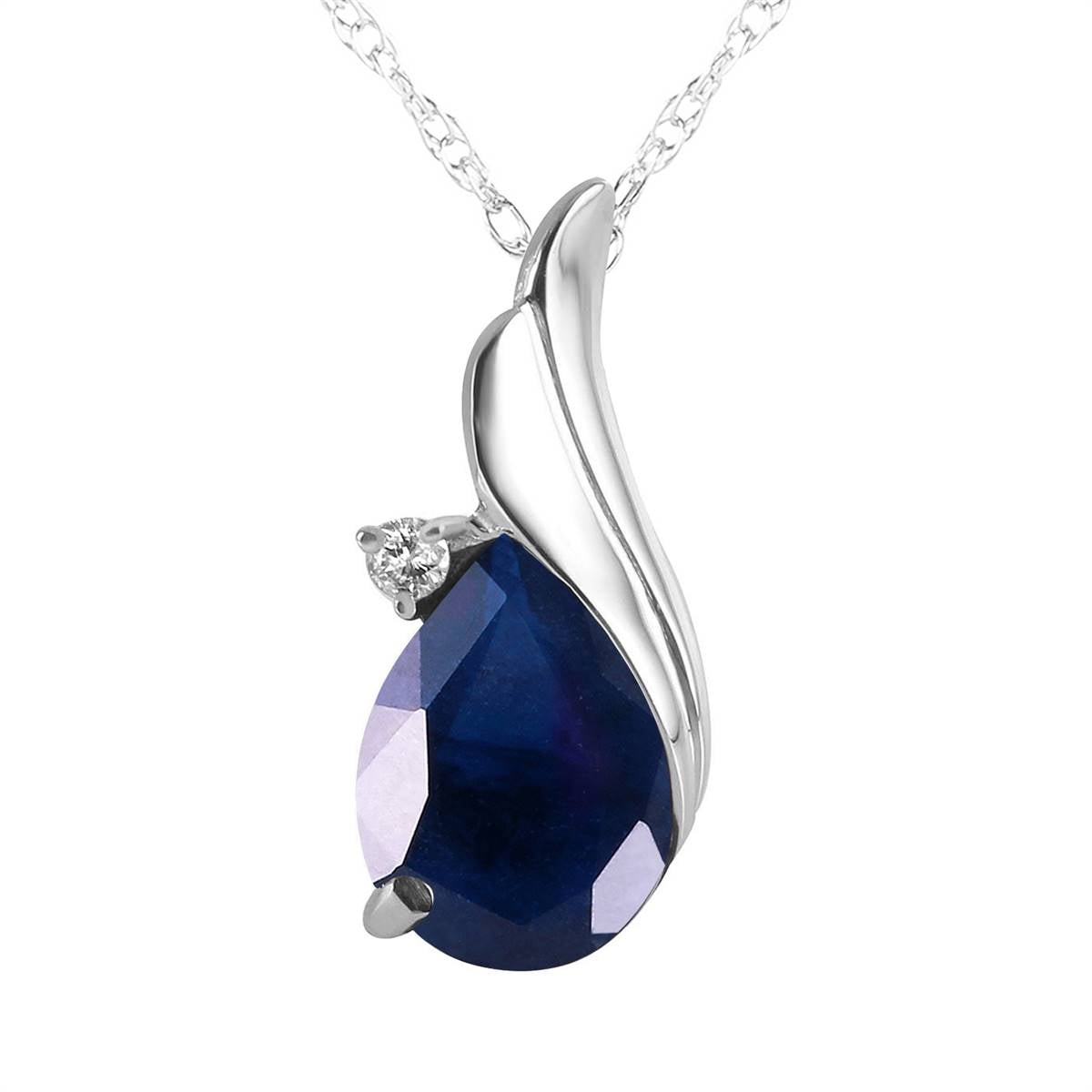 14K Solid White Gold Necklace Natural Diamond & Sapphire Certified