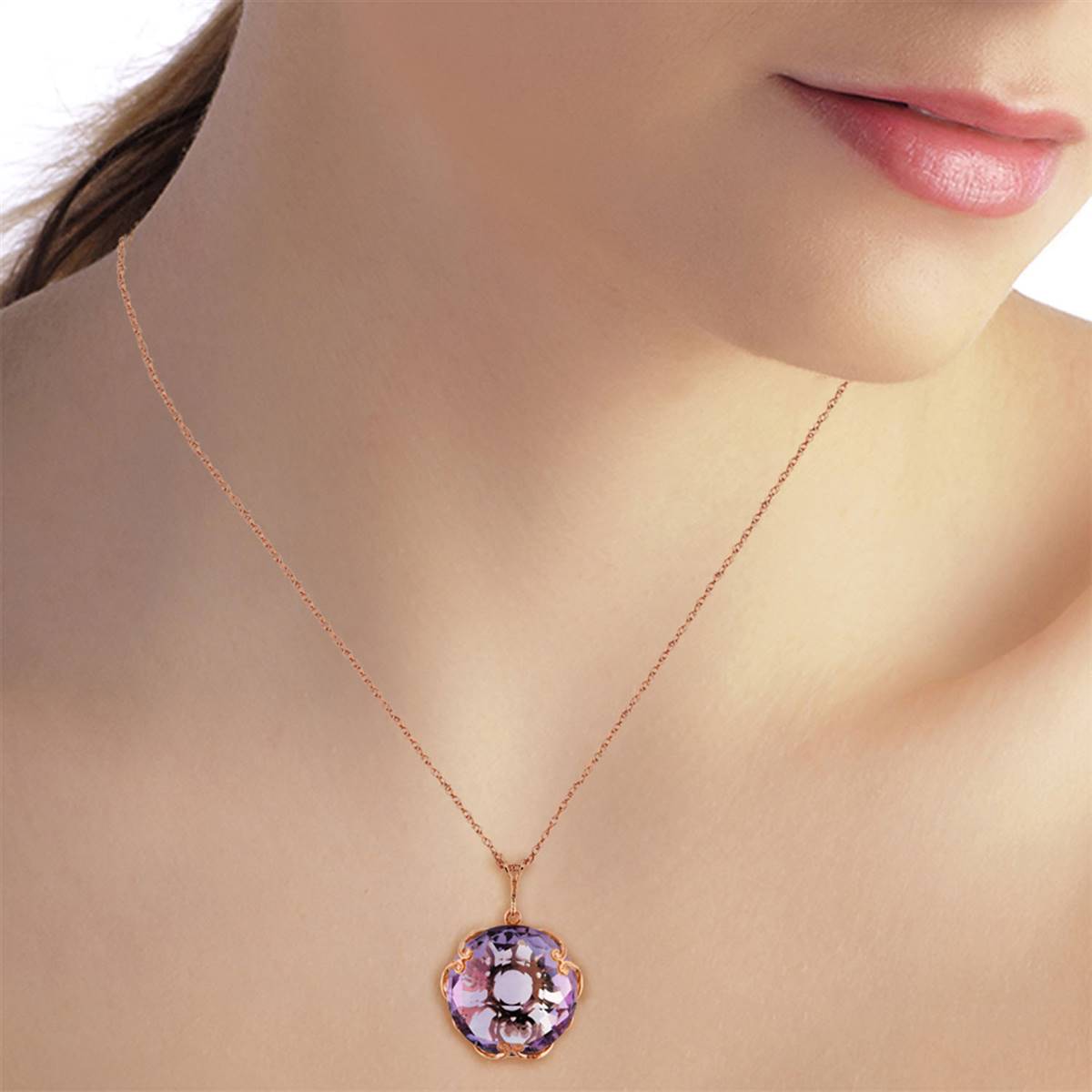 14K Solid Rose Gold Round Amethyst Necklace Jewelry
