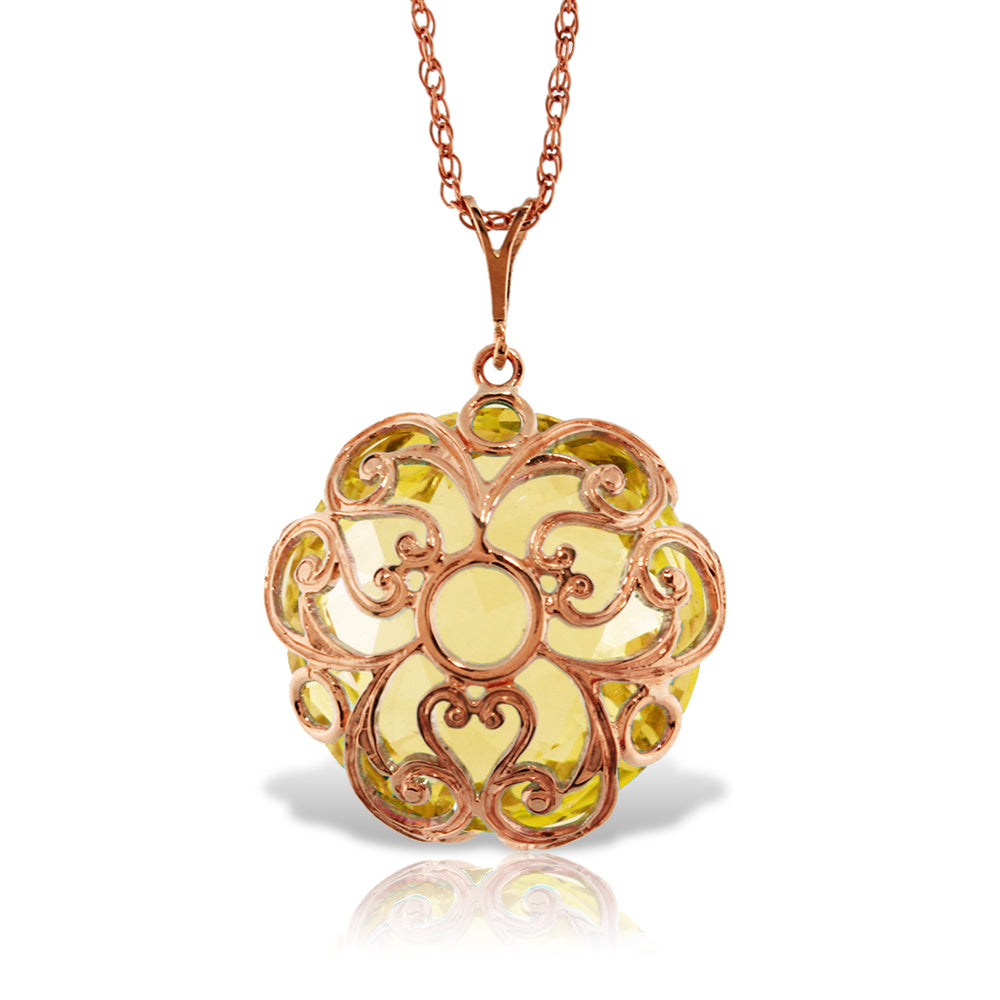 14K Solid Rose Gold Round Lemon Quartz Necklace
