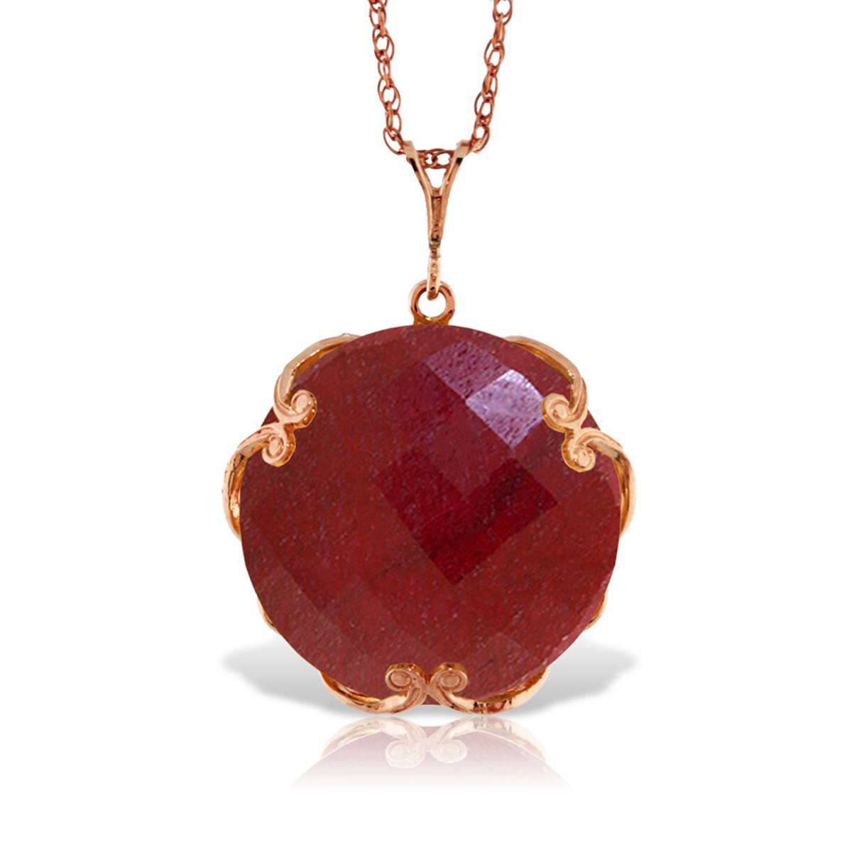 14K Solid Rose Gold Necklace w/ Checkerboard Cut Round Dyed Ruby