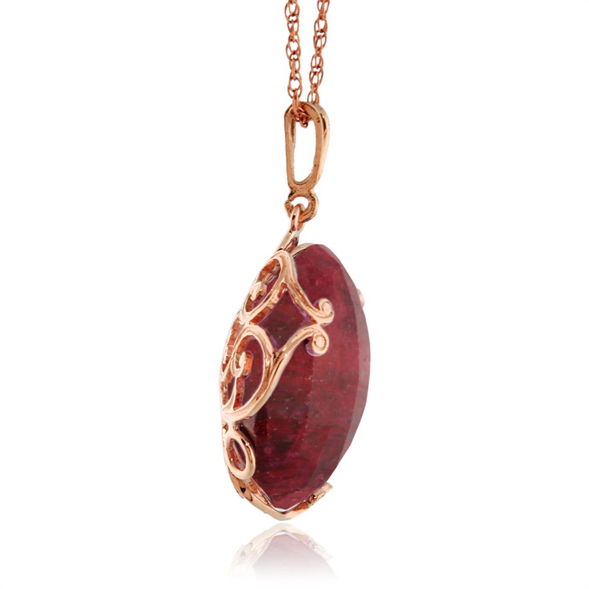 14K Solid Rose Gold Necklace w/ Checkerboard Cut Round Dyed Ruby
