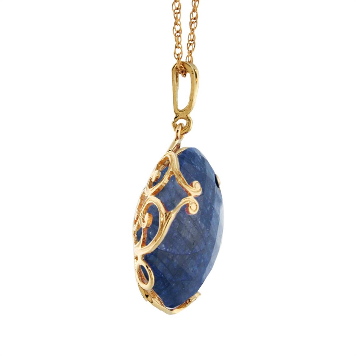 14K Solid Yellow Gold Necklace w/ Checkerboard Cut Round Dyed Sapphire