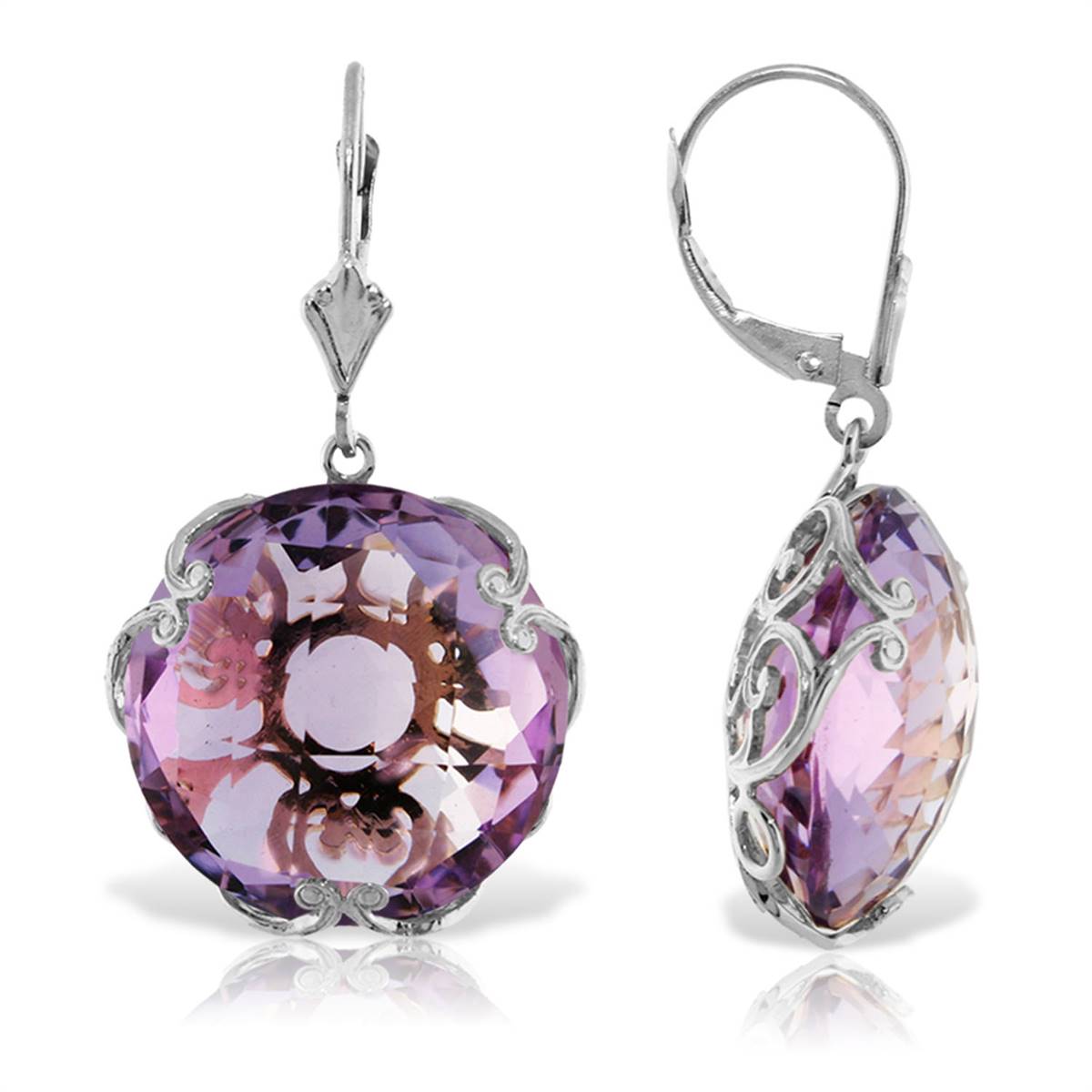 14K Solid White Gold Leverback Earrings Round Amethyst Jewelry