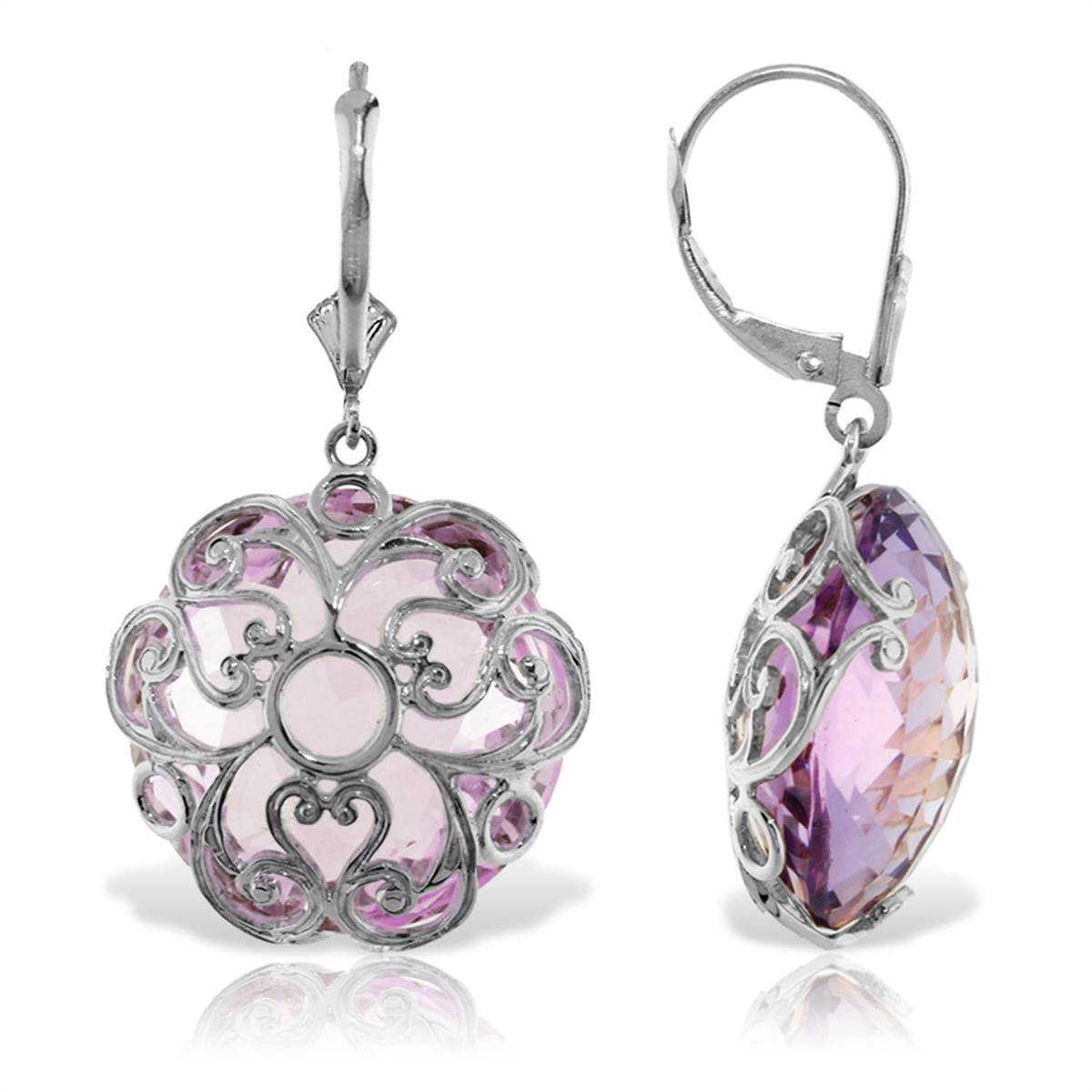 14K Solid White Gold Leverback Earrings Round Amethyst Jewelry
