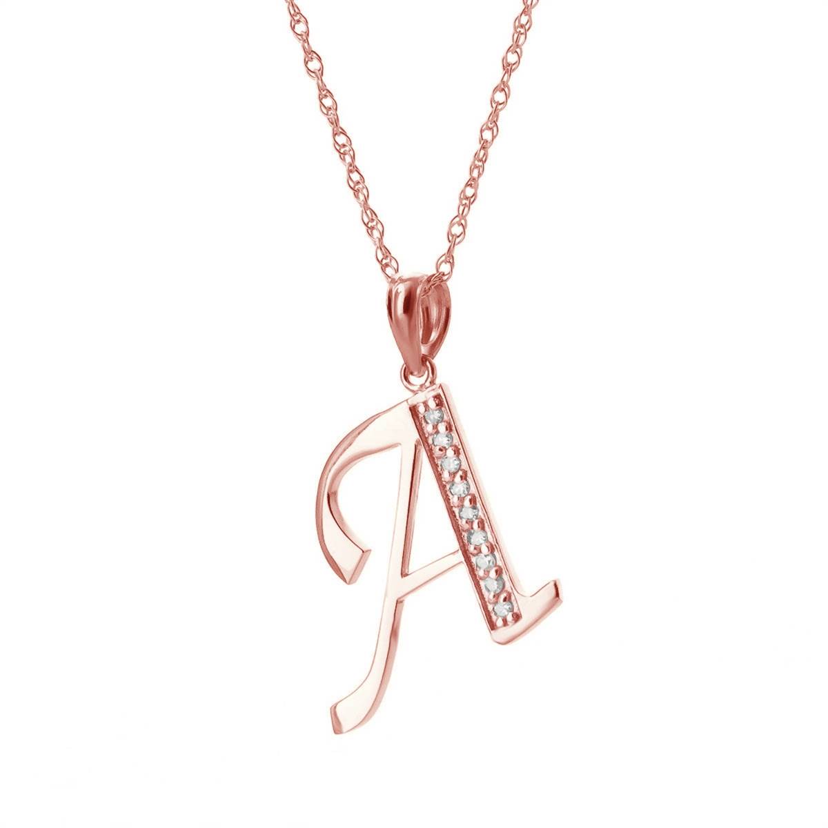 14K Solid Rose Gold Necklace w/ Natural Diamonds Initial 'a' Pendant
