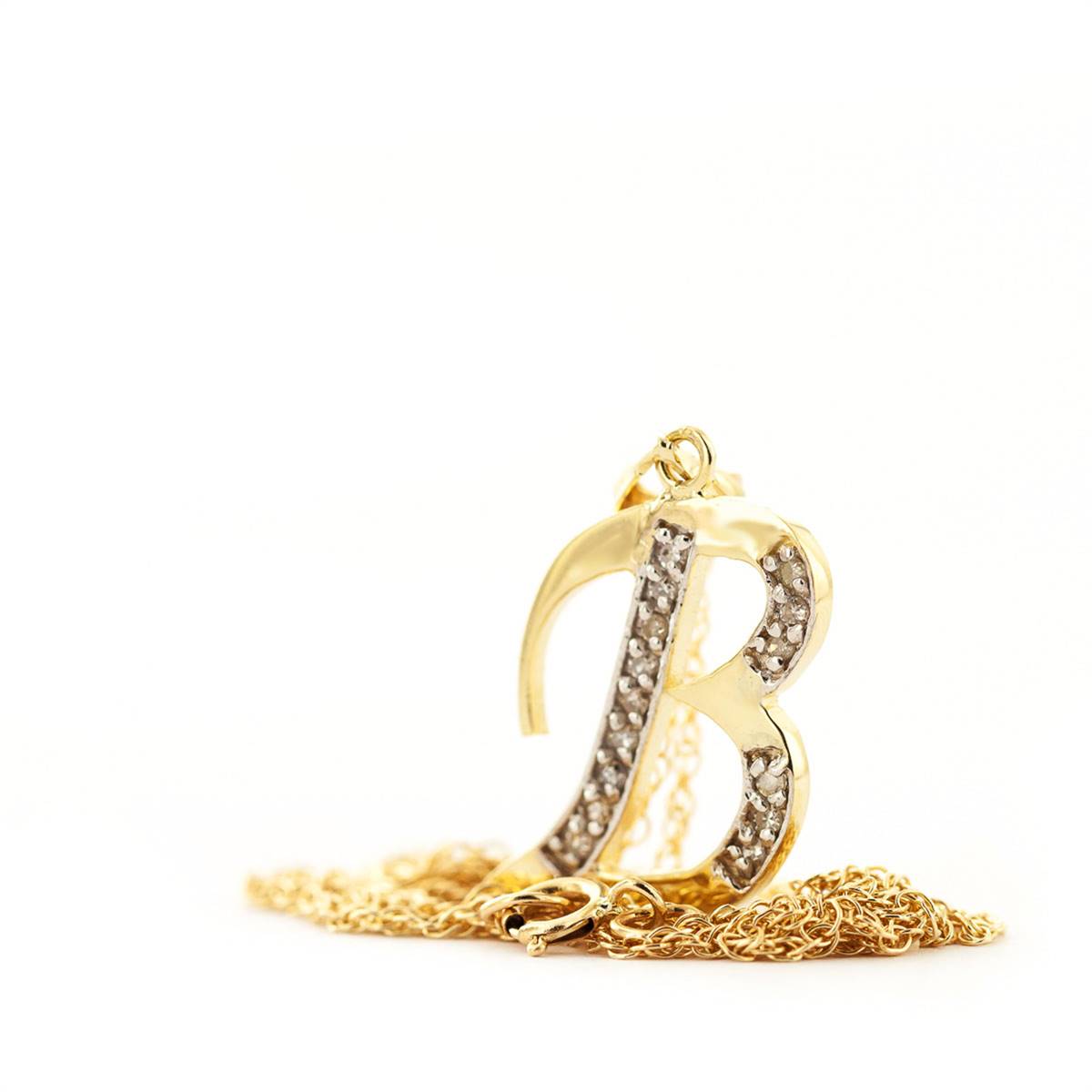 14K Solid Yellow Gold Necklace w/ Natural Diamonds Initial 'b' Pendant