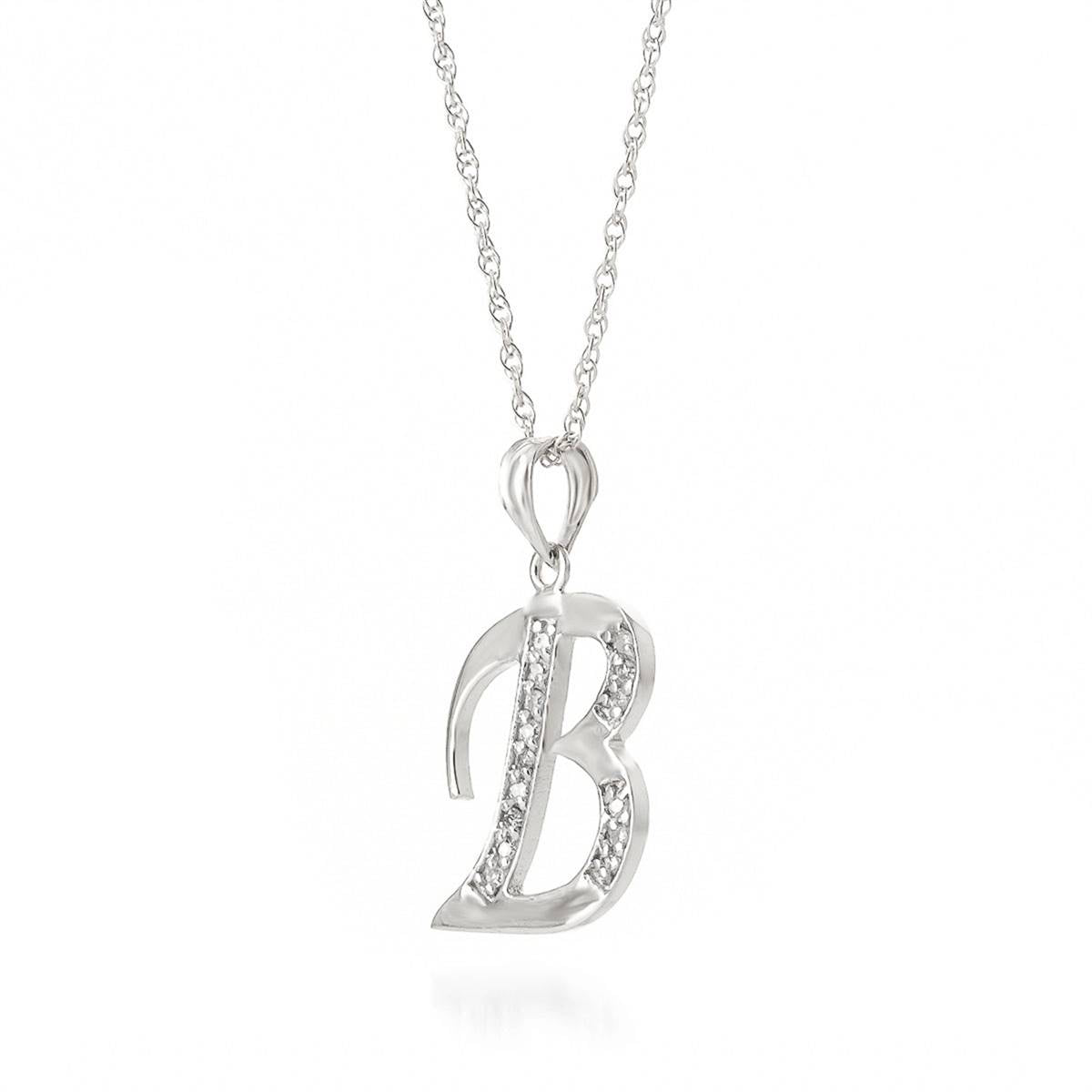 14K Solid White Gold Necklace w/ Natural Diamonds Initial 'b' Pendant