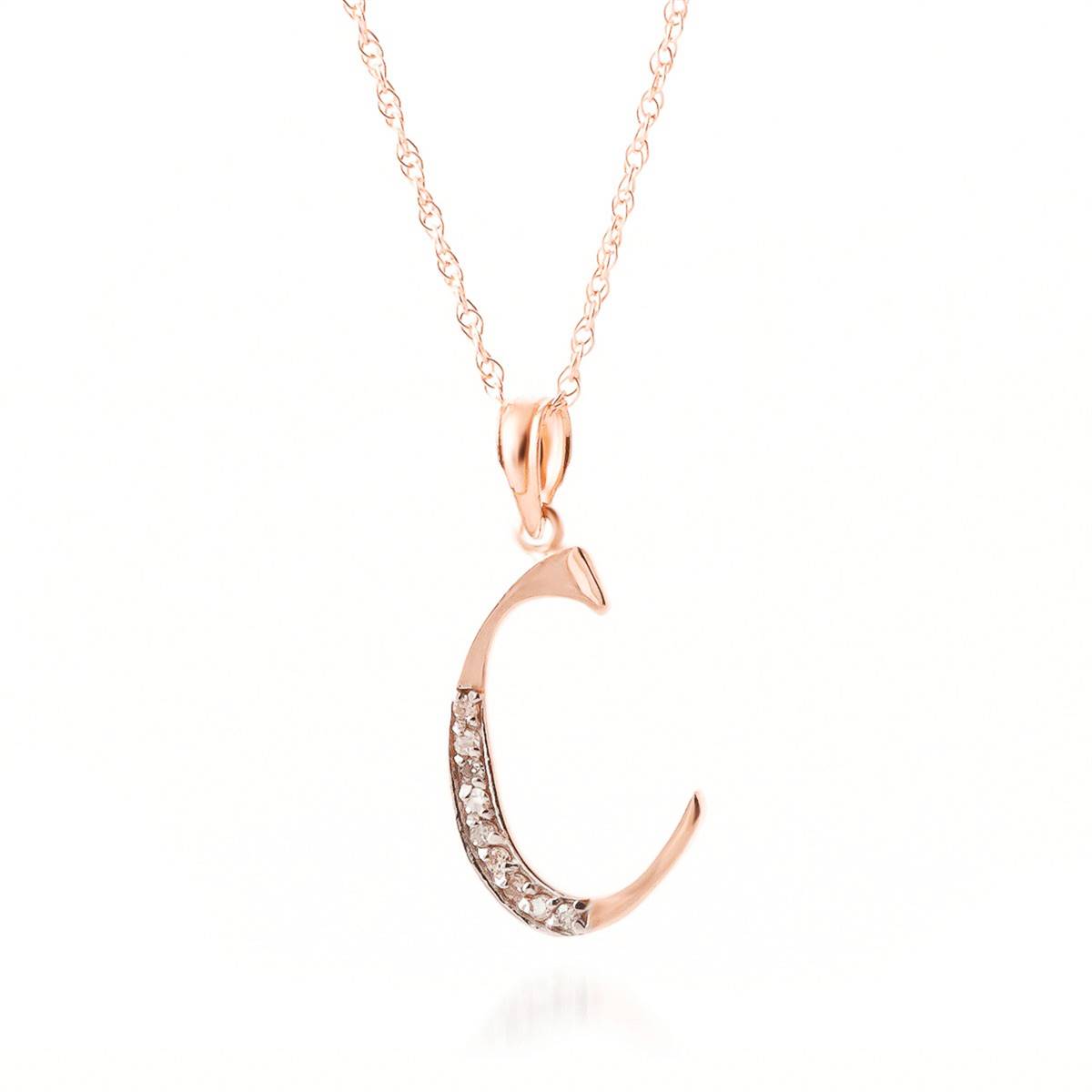 14K Solid Rose Gold Necklace w/ Natural Diamonds Initial 'c' Pendant
