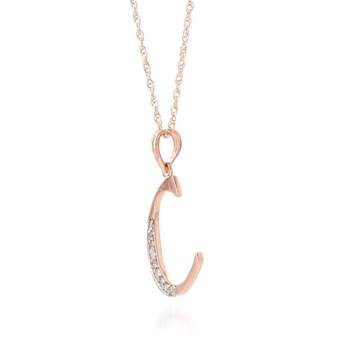 14K Solid Rose Gold Necklace w/ Natural Diamonds Initial 'c' Pendant