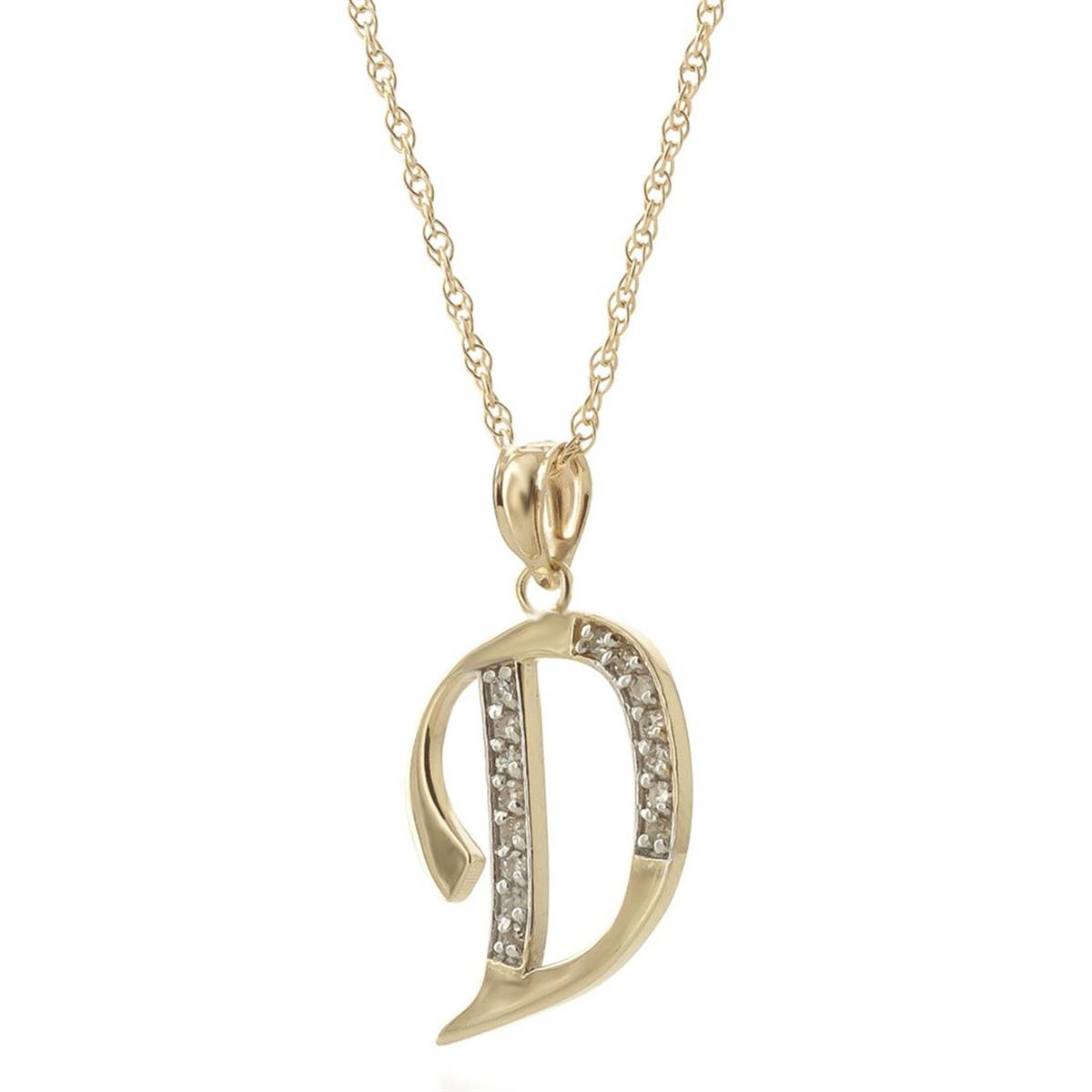 14K Solid Yellow Gold Necklace w/ Natural Diamonds Initial 'd' Pendant
