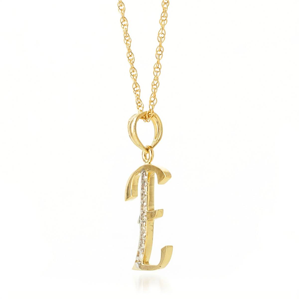 14K Solid Yellow Gold Necklace w/ Natural Diamonds Initial 'e' Pendant