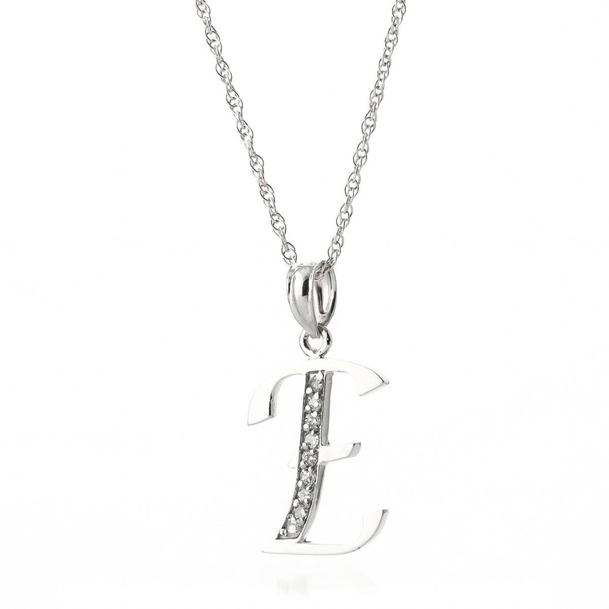 14K Solid White Gold Necklace w/ Natural Diamonds Initial 'e' Pendant
