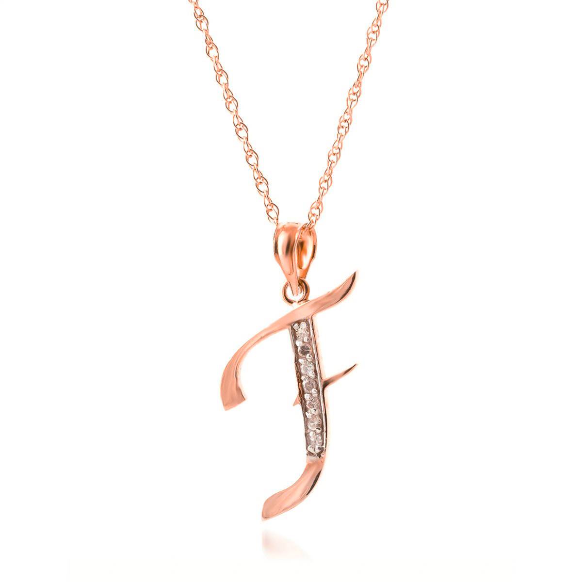 14K Solid Rose Gold Necklace w/ Natural Diamonds Initial 'f' Pendant