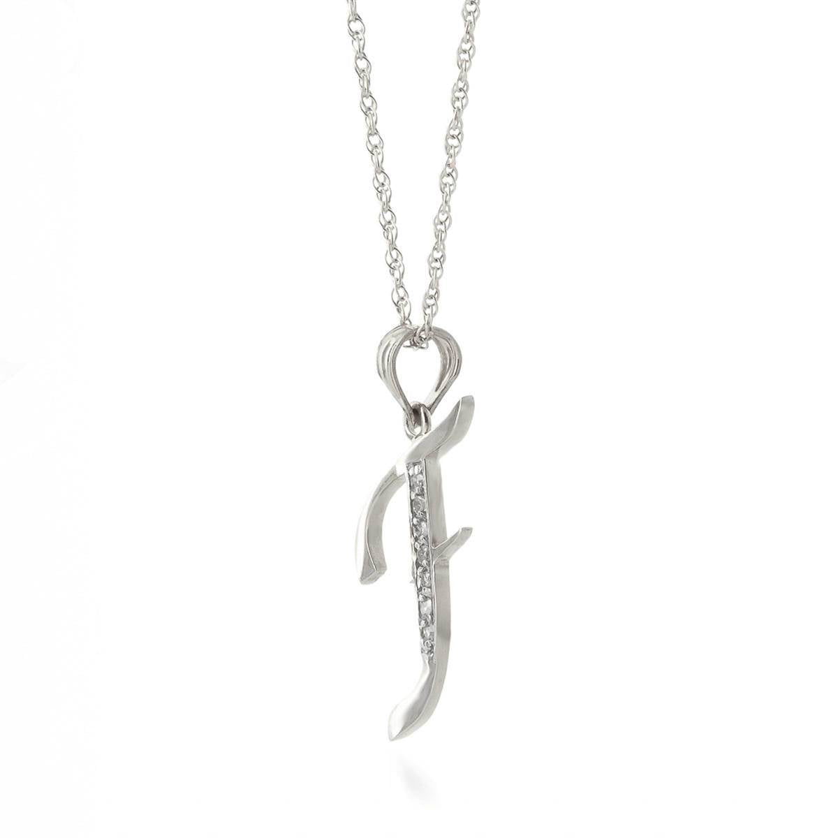 14K Solid White Gold Necklace w/ Natural Diamonds Initial 'f' Pendant