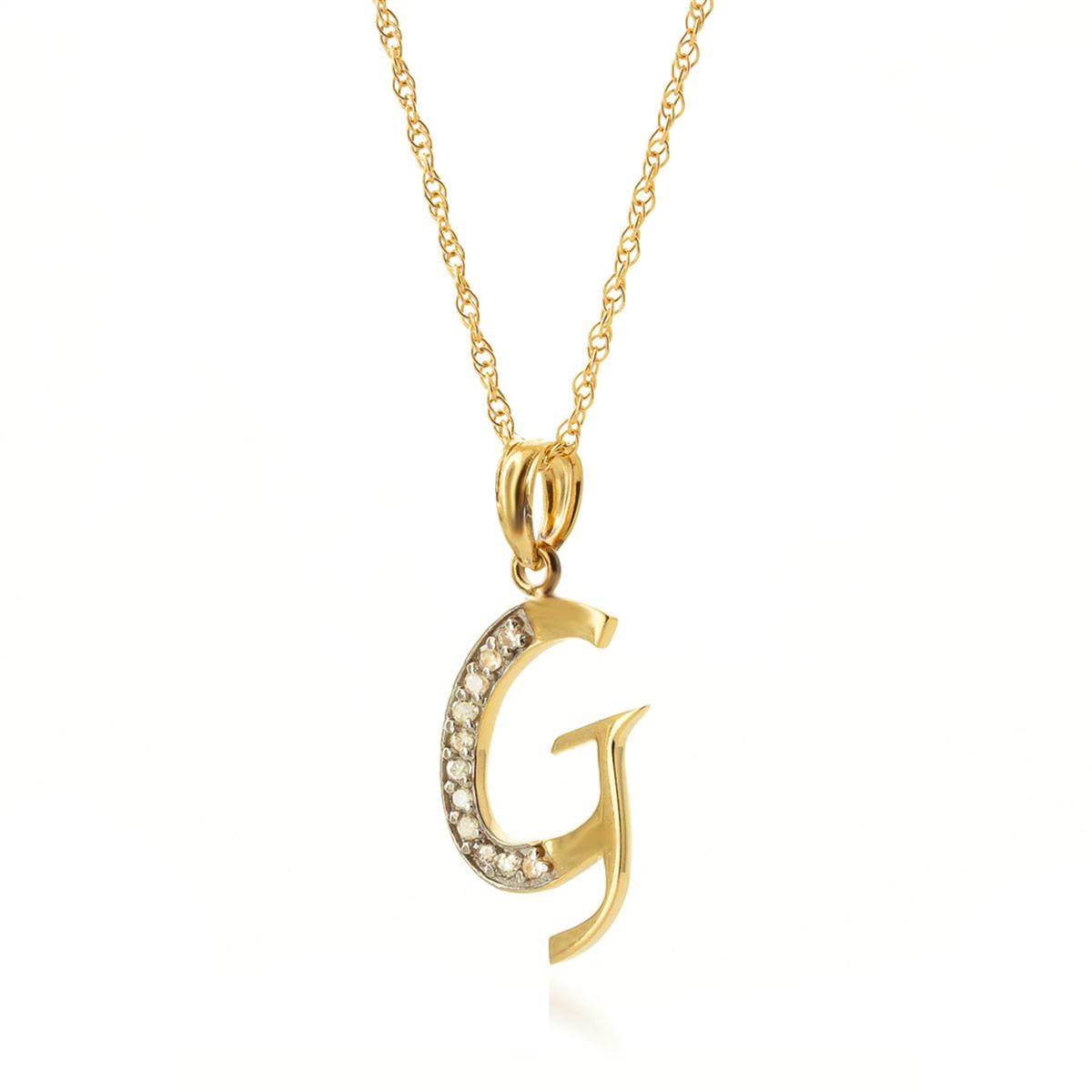14K Solid Yellow Gold Necklace w/ Natural Diamonds Initial 'g' Pendant