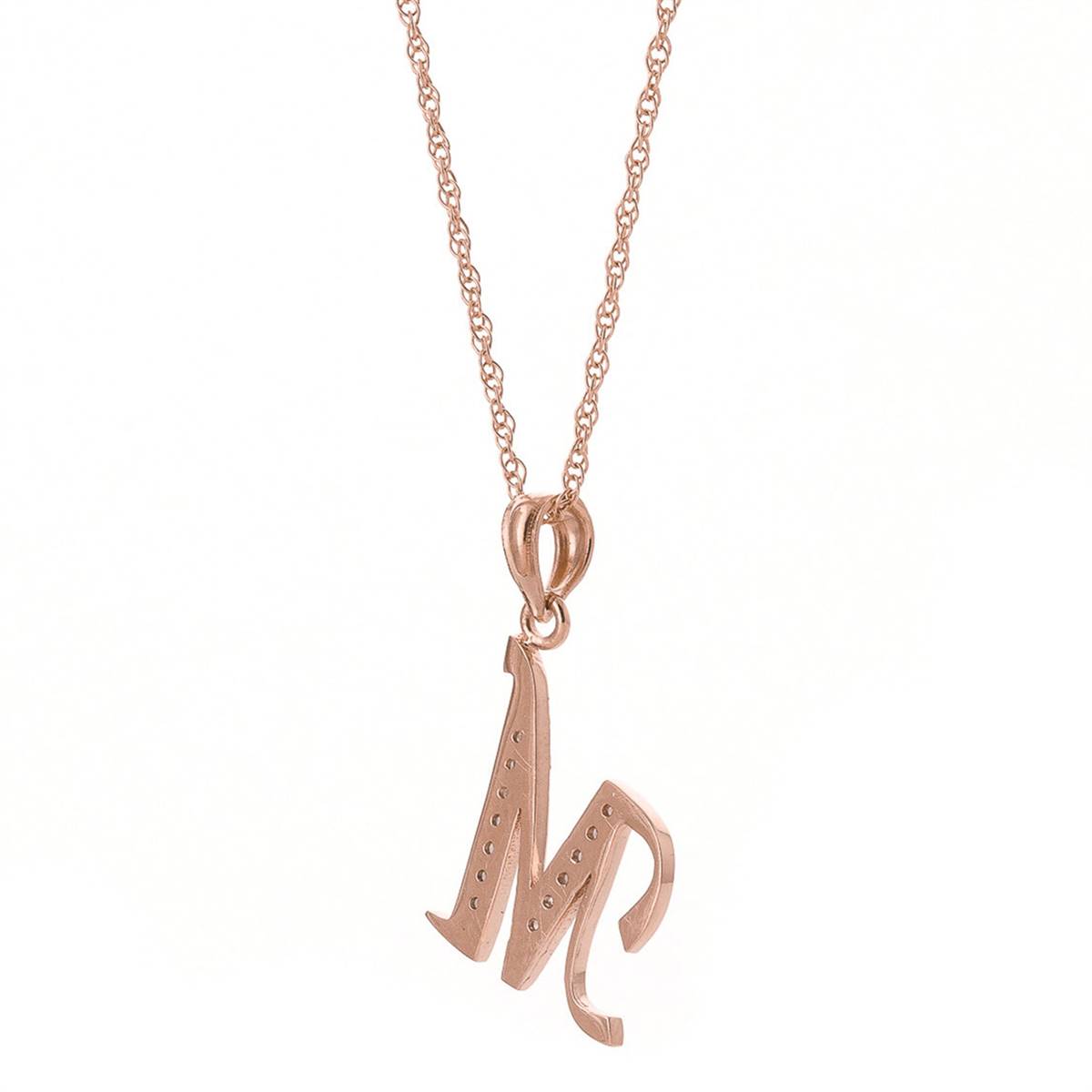14K Solid Rose Gold Necklace w/ Natural Diamonds Initial 'm' Pendant