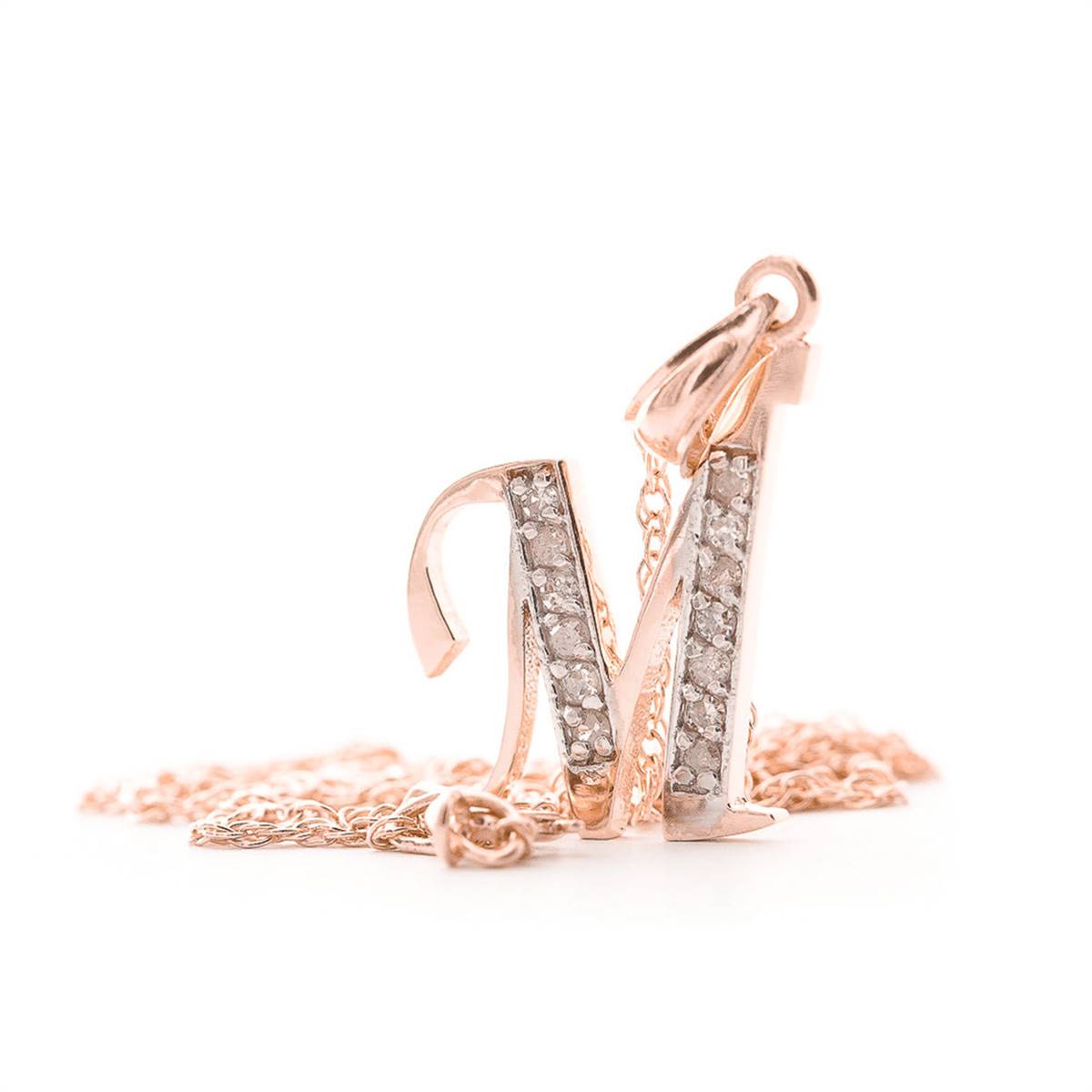 14K Solid Rose Gold Necklace w/ Natural Diamonds Initial 'm' Pendant