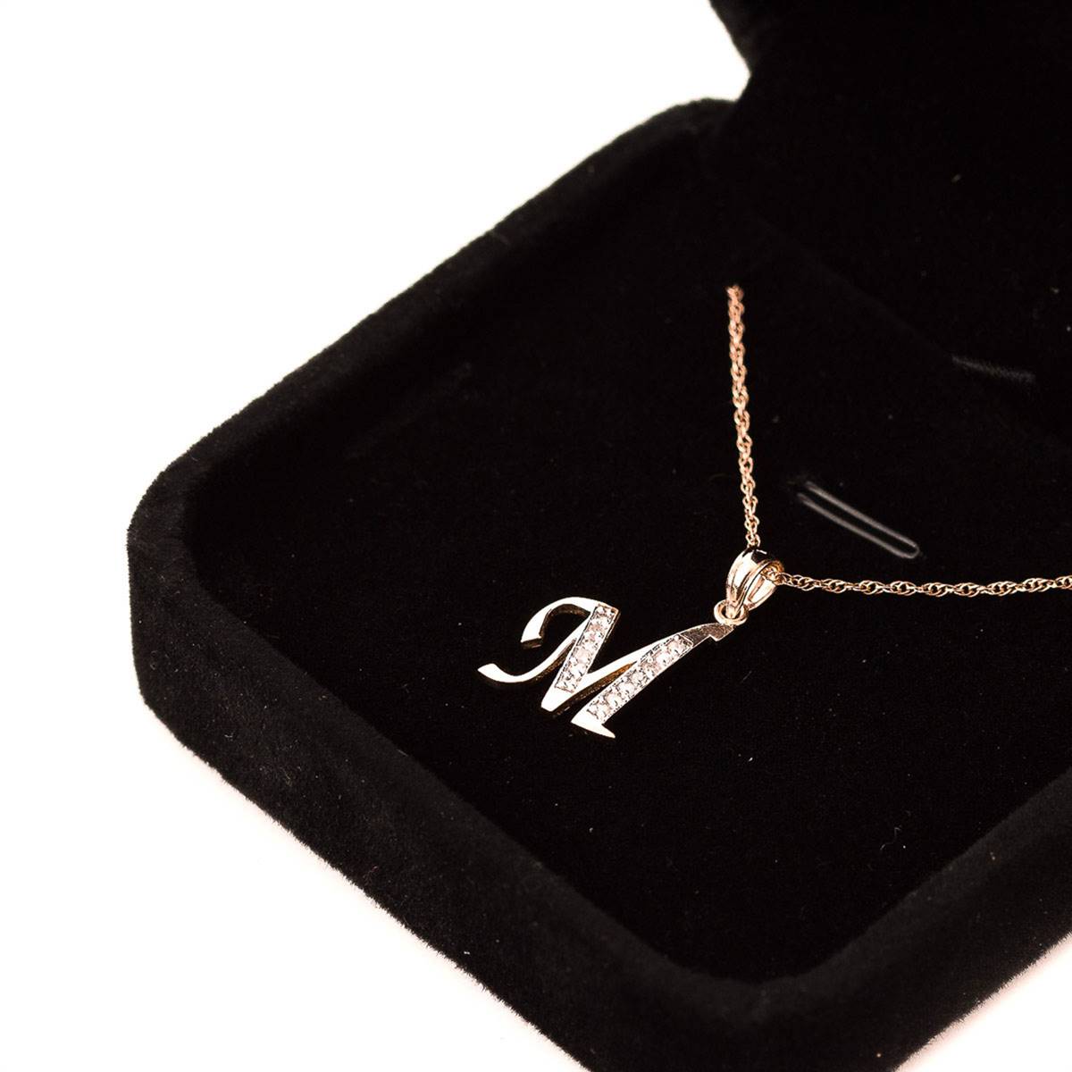14K Solid Rose Gold Necklace w/ Natural Diamonds Initial 'm' Pendant