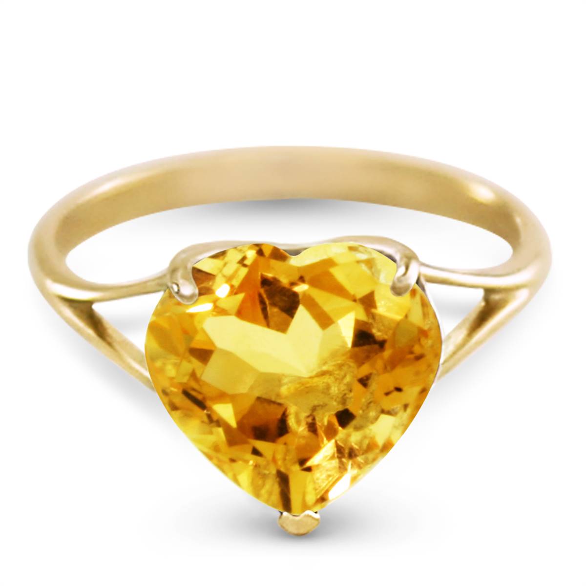 14K Solid Yellow Gold Ring w/ Natural 10.0 mm Heart Citrine