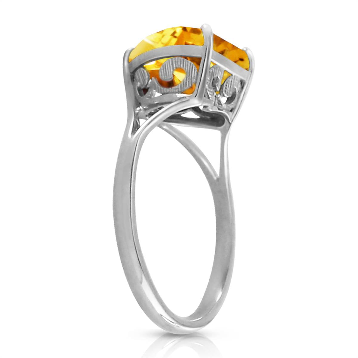 14K Solid White Gold Ring w/ Natural 10.0 mm Heart Citrine