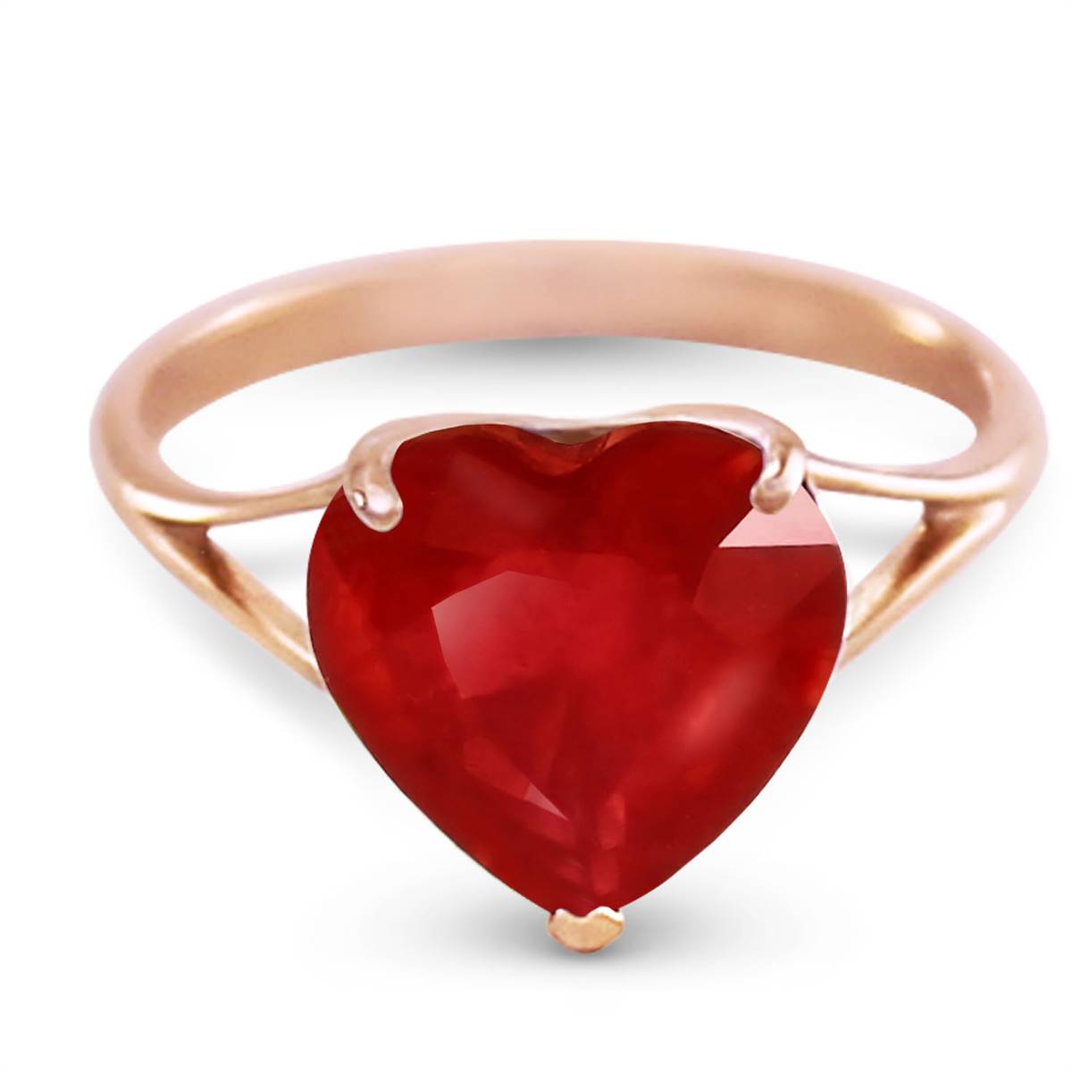 14K Solid Rose Gold Ring w/ Natural 10.0 mm Heart Ruby