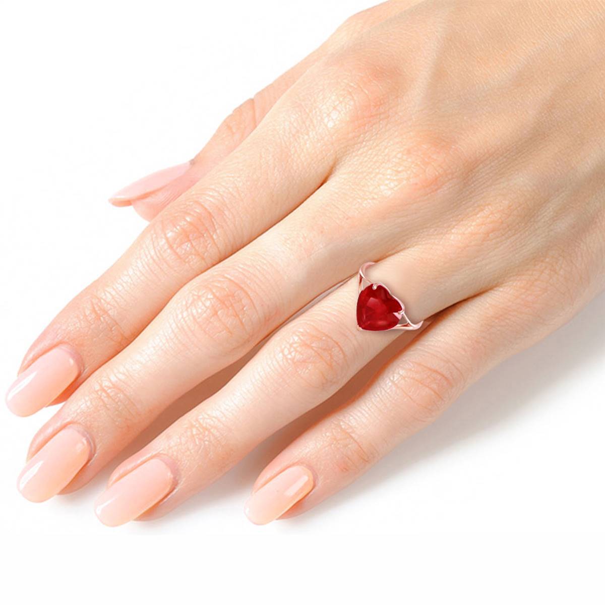 14K Solid Rose Gold Ring w/ Natural 10.0 mm Heart Ruby