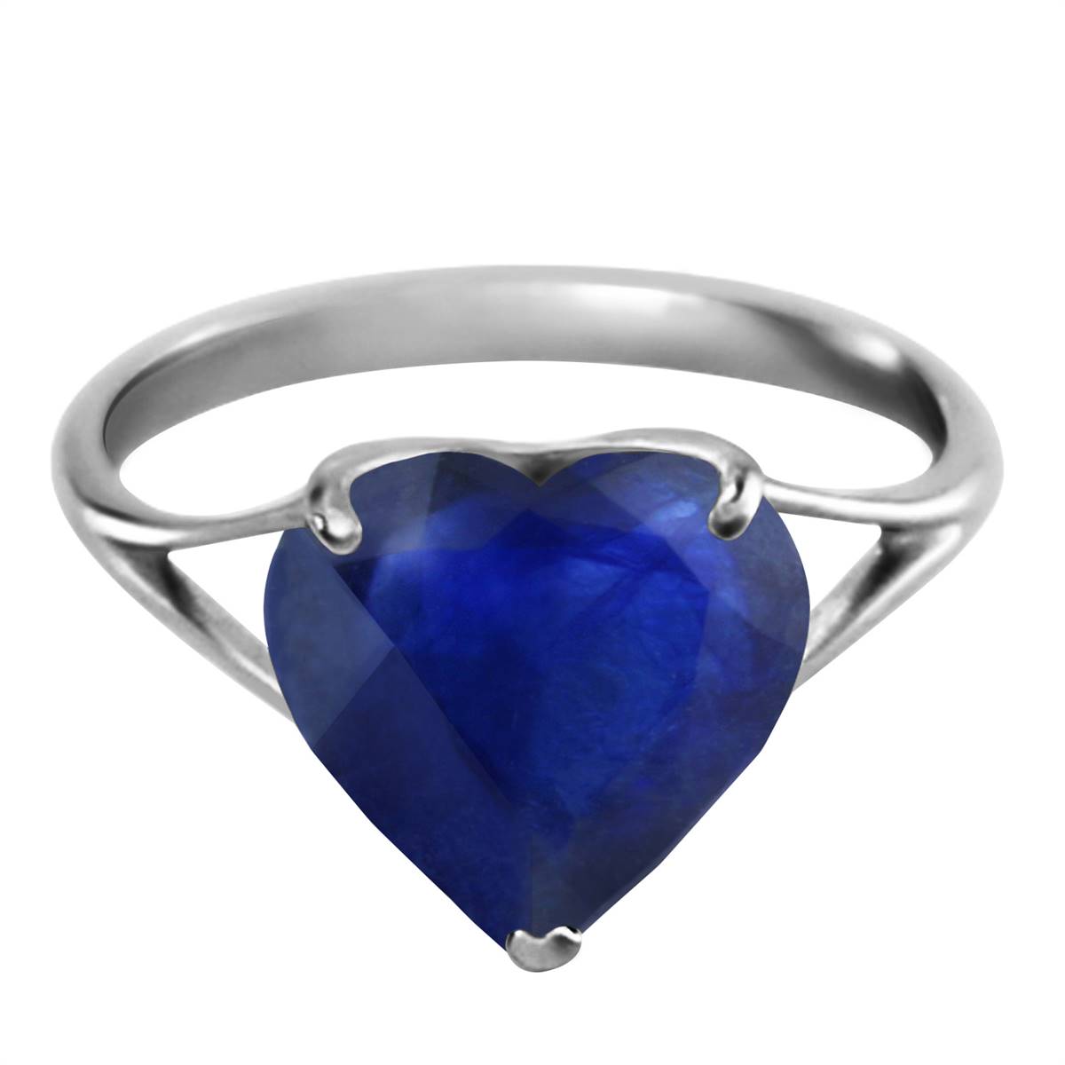 14K Solid White Gold Ring w/ Natural 10.0 mm Heart Sapphire