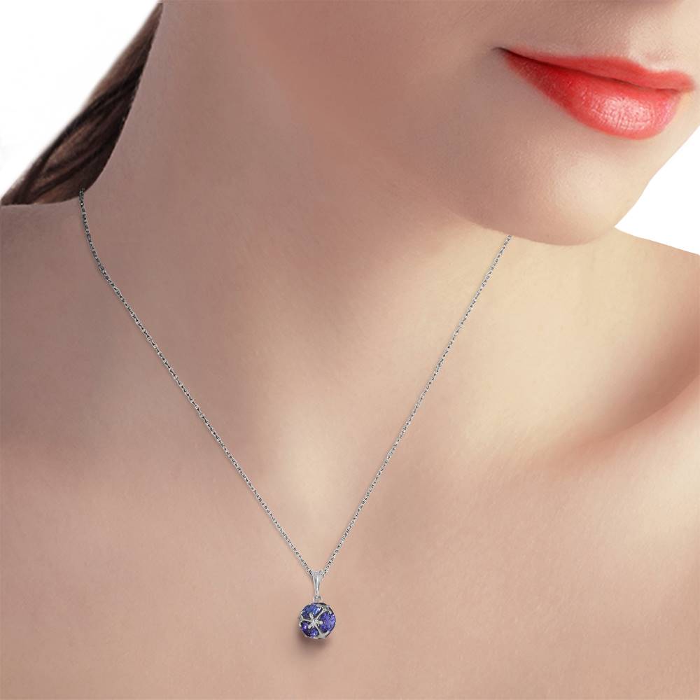 14K Solid White Gold Necklace w/ Natural Tanzanites