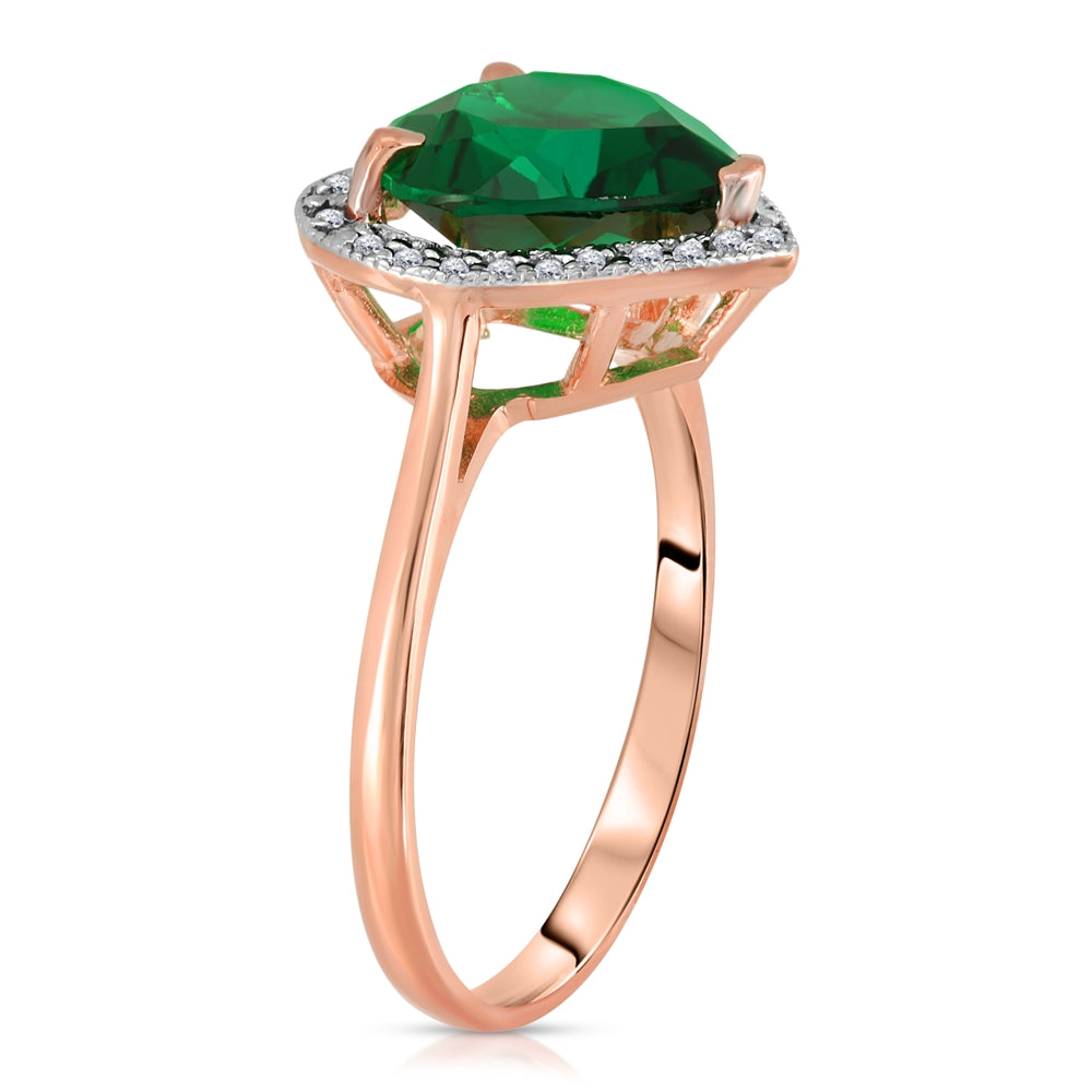2.89 Carat Total Weight 14K Solid Rose Gold Emerald Natural Diamonds Halo Ring Brilliant Heart Shape Cut and Round Diamonds Anniversary Engagement Promise Ring