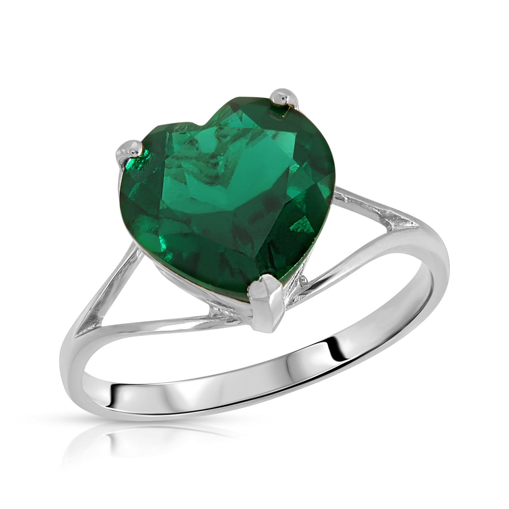 2.75 Carats 14K Solid White Gold Brilliant Heart Cut Shape Emerald Solitaire Cathedral Ring with Genuine Vibrant Emerald Heart Shape Anniversary Engagement Promise Her Him Unisex