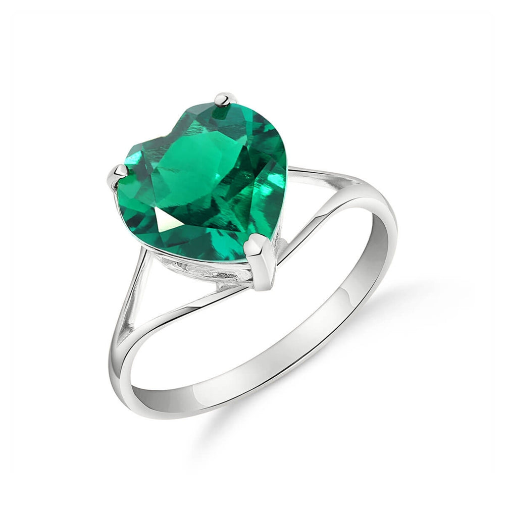 2.75 Carats 14K Solid White Gold Brilliant Heart Cut Shape Emerald Solitaire Cathedral Ring with Genuine Vibrant Emerald Heart Shape Anniversary Engagement Promise Her Him Unisex
