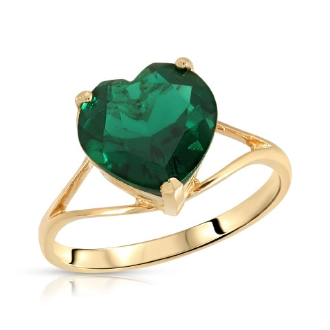 2.75 Carats 14K Solid Yellow Gold Brilliant Heart Cut Shape Emerald Solitaire Cathedral Ring with Genuine Vibrant Emerald Heart Shape Anniversary Engagement Promise Her Him Unisex