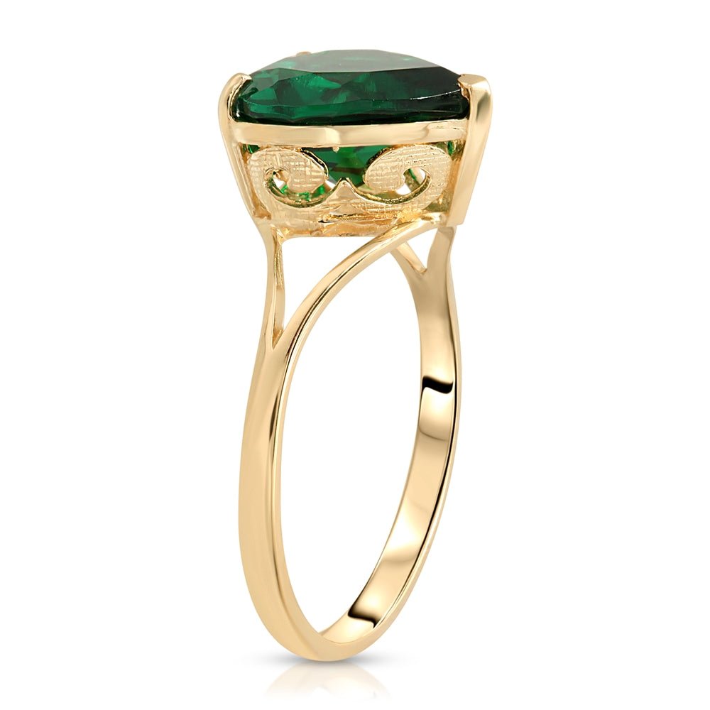 2.75 Carats 14K Solid Yellow Gold Brilliant Heart Cut Shape Emerald Solitaire Cathedral Ring with Genuine Vibrant Emerald Heart Shape Anniversary Engagement Promise Her Him Unisex