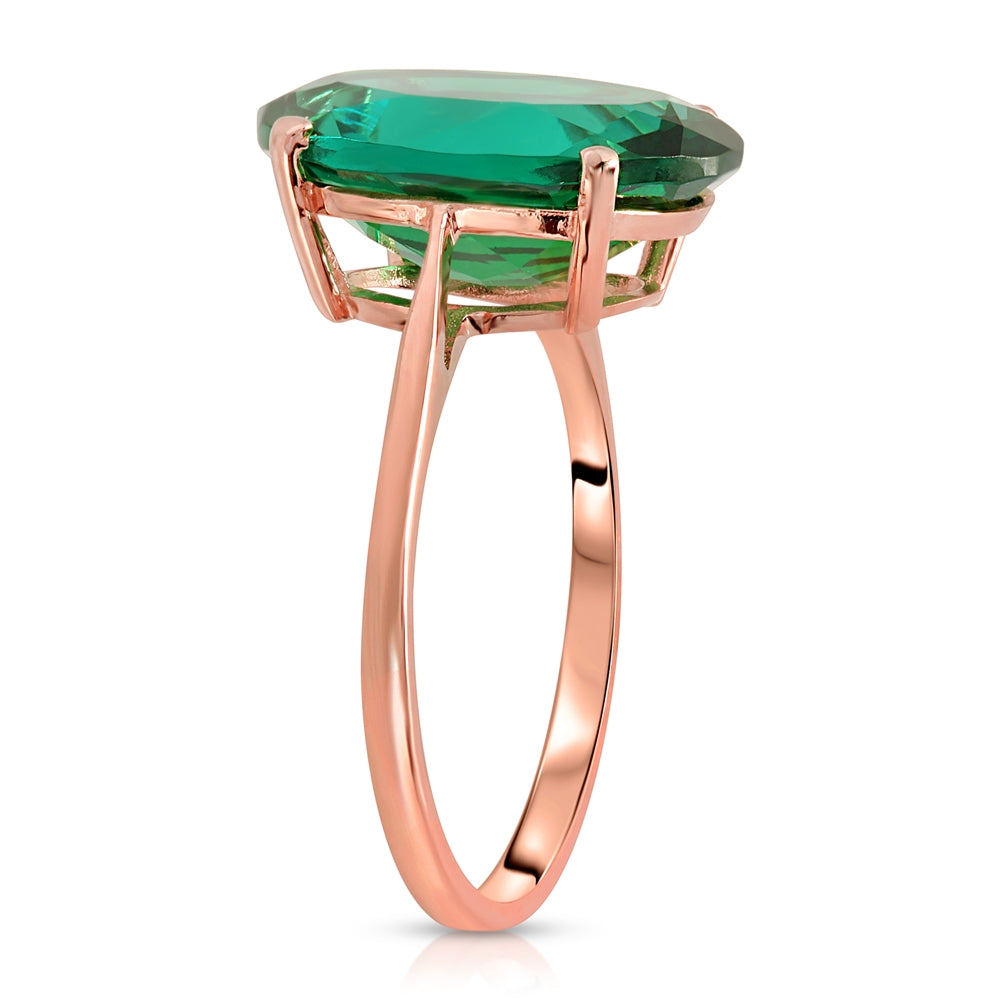 4.50 Carats 14K Solid Rose Gold Brilliant Oval Cut Emerald Solitaire Ring with Genuine Vibrant Emerald Oval Shape Anniversary Engagement Promise Her Him Unisex