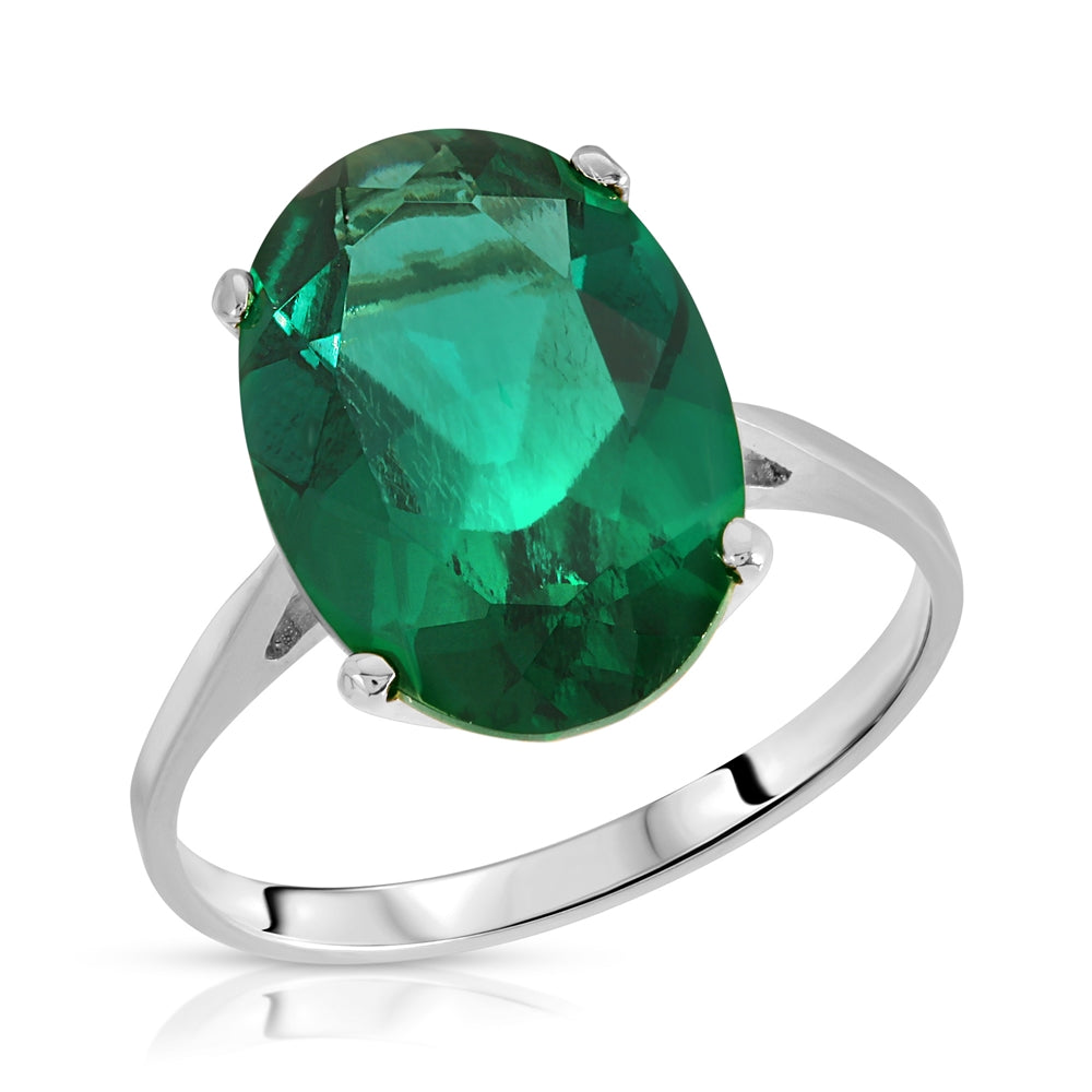 4.50 Carats 14K Solid White Gold Brilliant Oval Cut Emerald Solitaire Ring with Genuine Vibrant Emerald Oval Shape Anniversary Engagement Promise Her Him Unisex