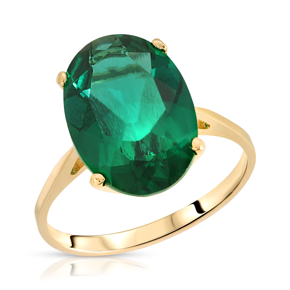 4.50 Carats 14K Solid Yellow Gold Brilliant Oval Cut Emerald Solitaire Ring with Genuine Vibrant Emerald Oval Shape Anniversary Engagement Promise Her Him Unisex