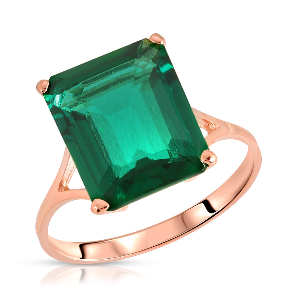 4.50 Carats 14K Solid Rose Gold Brilliant Emerald Cut Emerald Solitaire Ring with Genuine Vibrant Emerald Octagon Shape Anniversary Engagement Promise Her Him Unisex