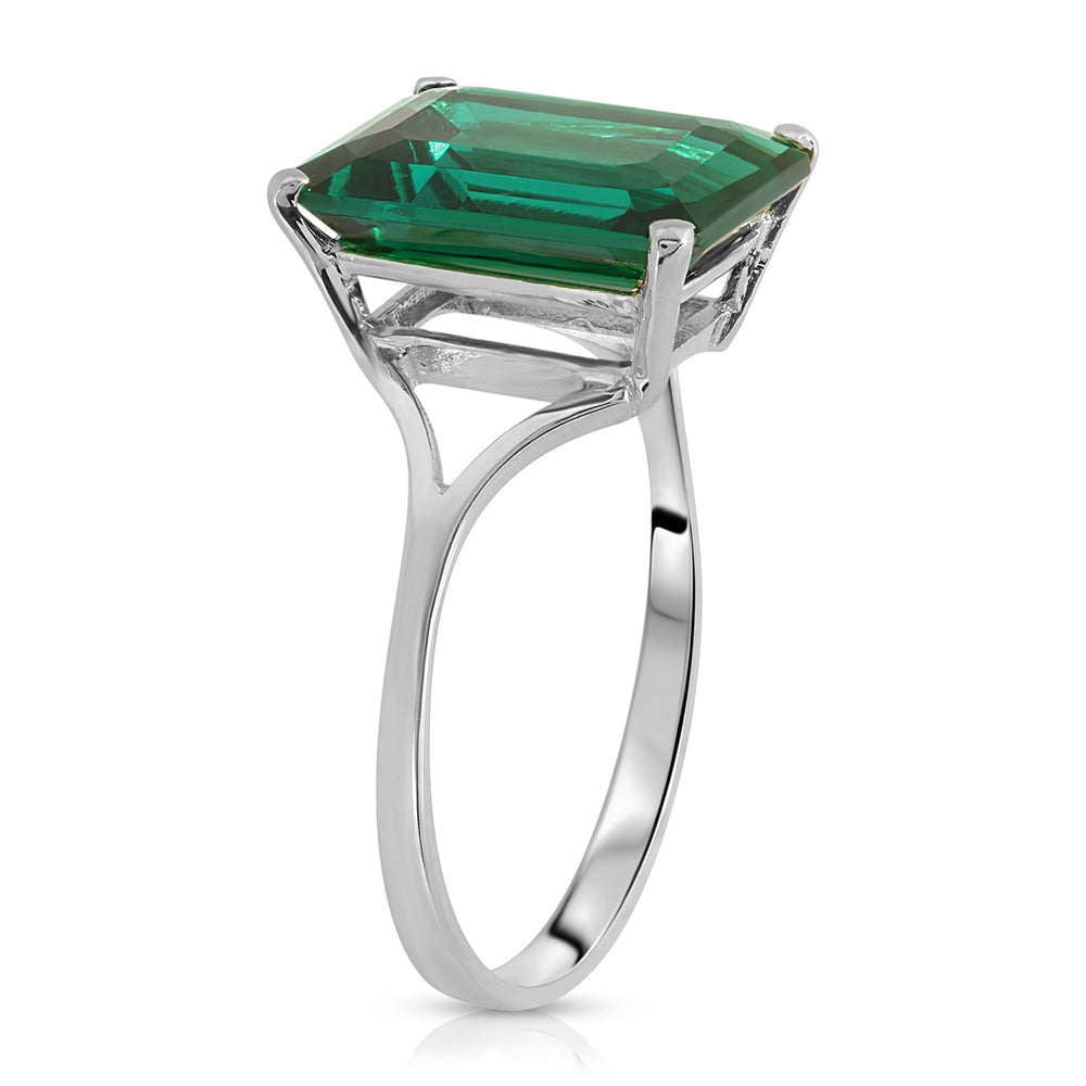 4.50 Carats 14K Solid White Gold Brilliant Emerald Cut Emerald Solitaire Ring with Genuine Vibrant Emerald Octagon Shape Anniversary Engagement Promise Her Him Unisex